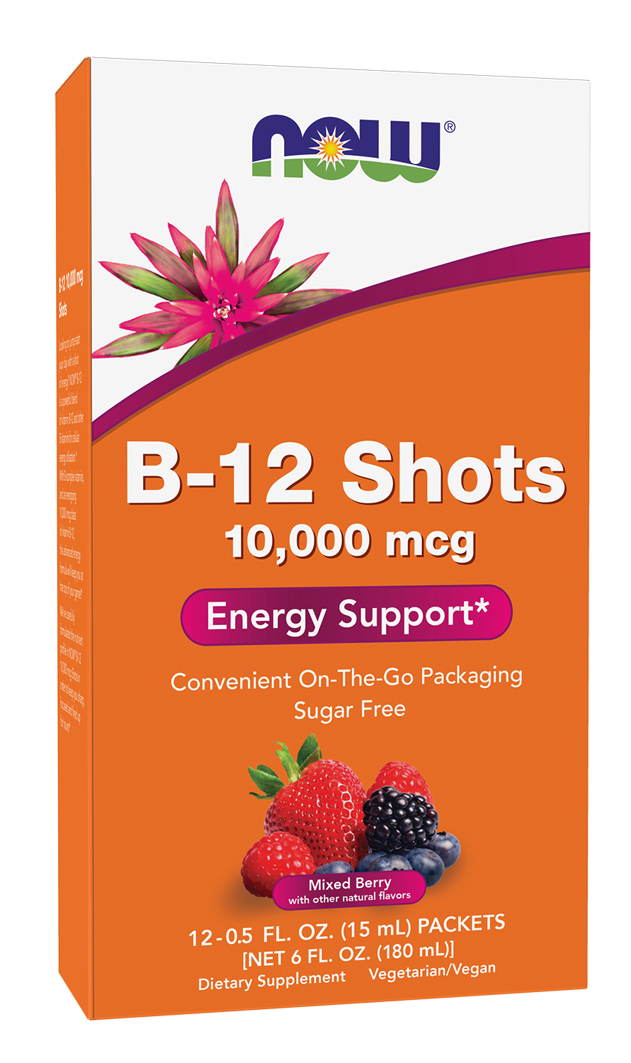 NOW Supplements, B-12 10,000 mcg Shots, Sugar Free, 0.5 fl. oz, 12/Box