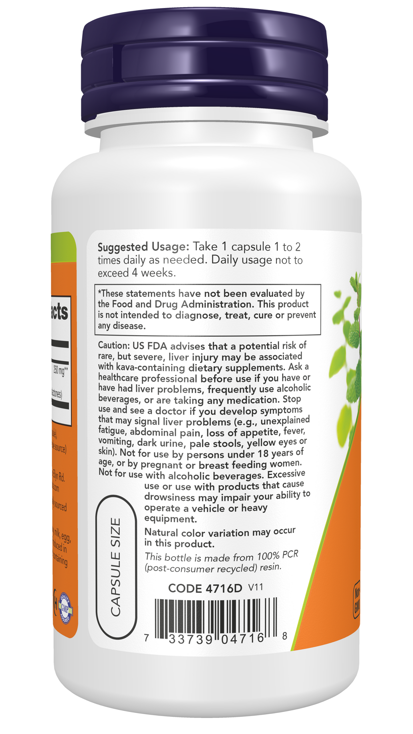 NOW Supplements, Kava Kava Extract Extract, 30% Kavalactones, 60 Veg Caps