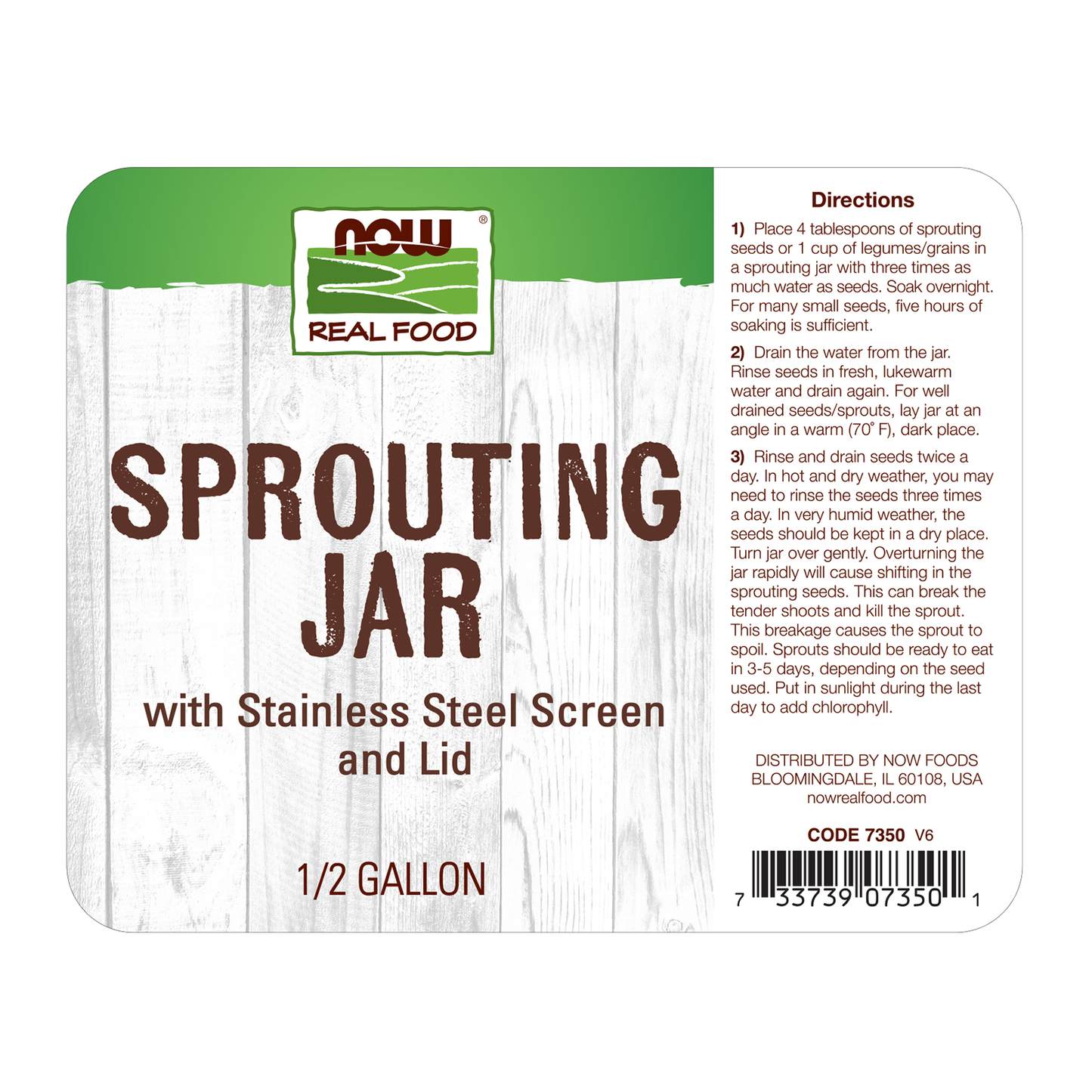 NOW Foods, Sprouting Jar with Stainless Steel Screen, 1 Jar