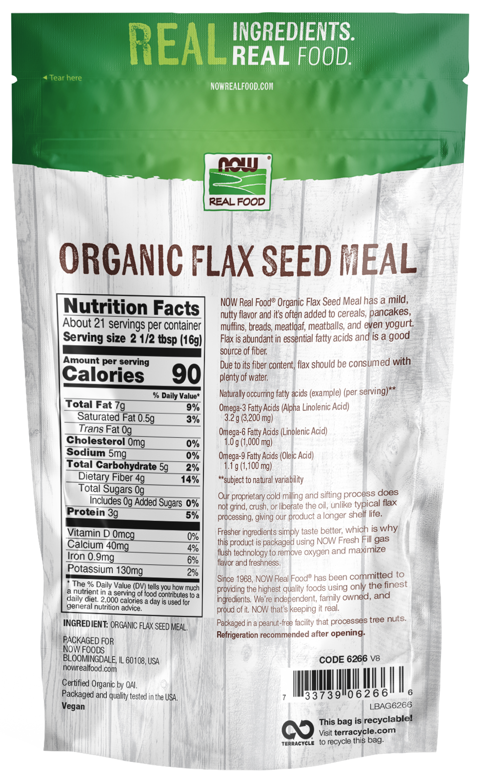 NOW Foods, Organic Flax Seed Meal, Source of Fiber, Cold-Processed,12 oz