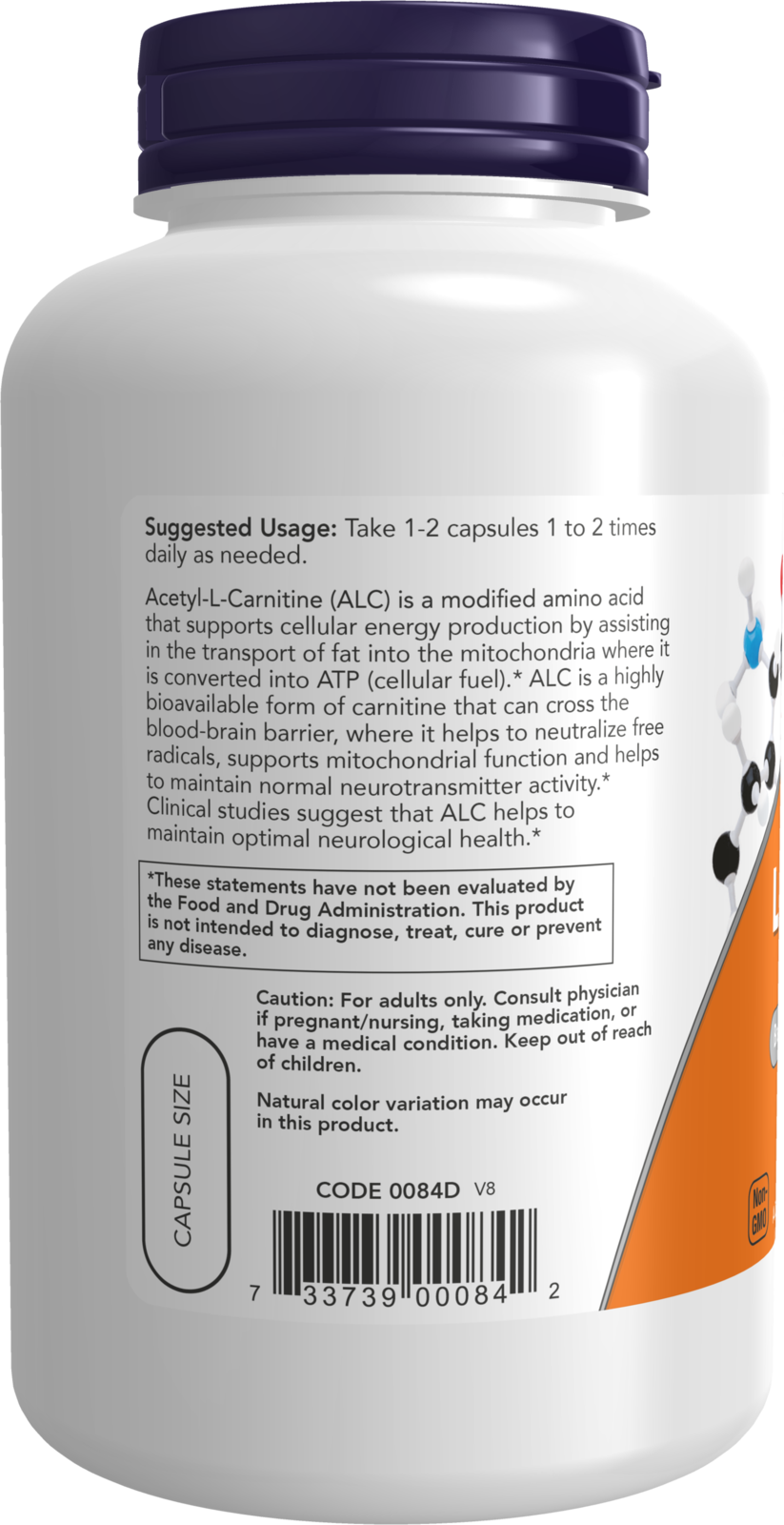 NOW Supplements, Acetyl-L Carnitine 500 mg, Brain Energy*, 200 Veg Caps