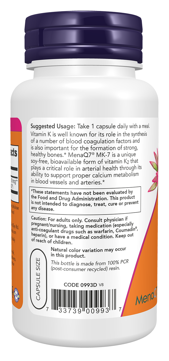 NOW Supplements, MK-7 Vitamin K-2 100 mcg, 120 Veg Caps