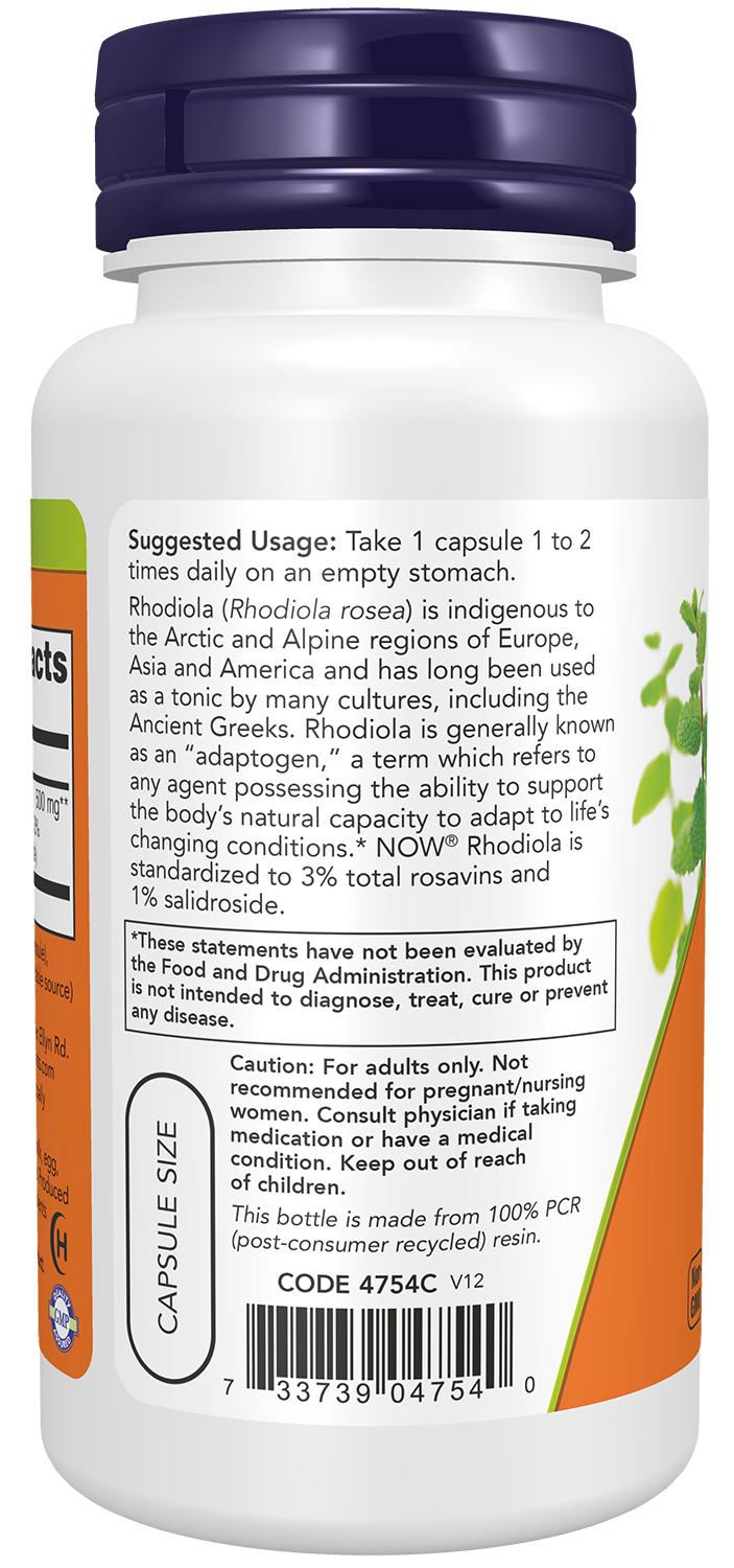 NOW Supplements, Rhodiola 500 mg, Adaptogenic Herb*, 60 Veg Caps