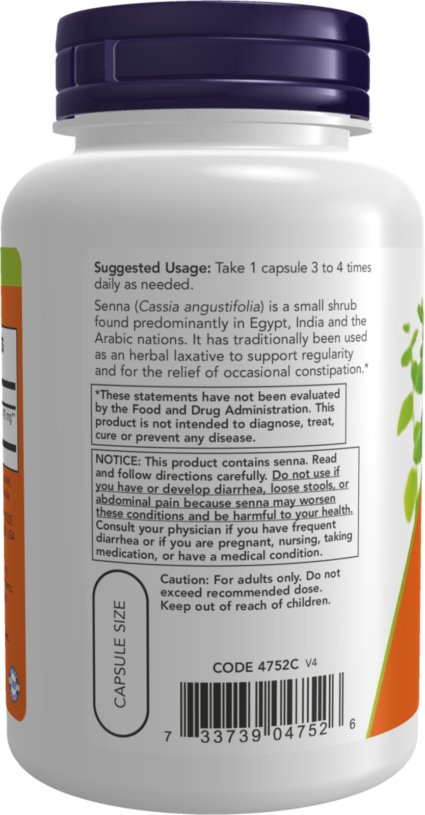 NOW Supplements, Senna Leaves 470 mg, Supports Regularity*, 100 Veg Caps