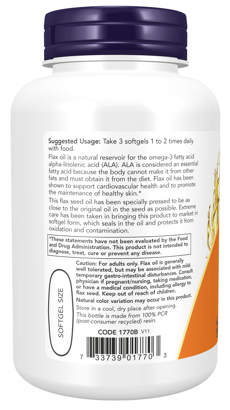 NOW Supplements, Flax Oil 1,000 mg, Cardiovascular Support*, 100 Softgels