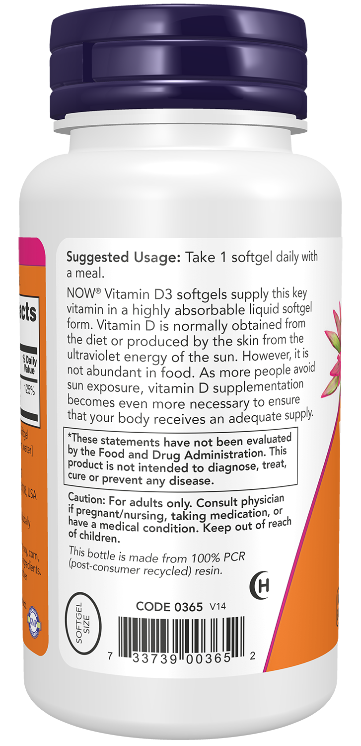 NOW Supplements, Vitamin D-3 1,000 IU, Structural Support*, 180 Softgels