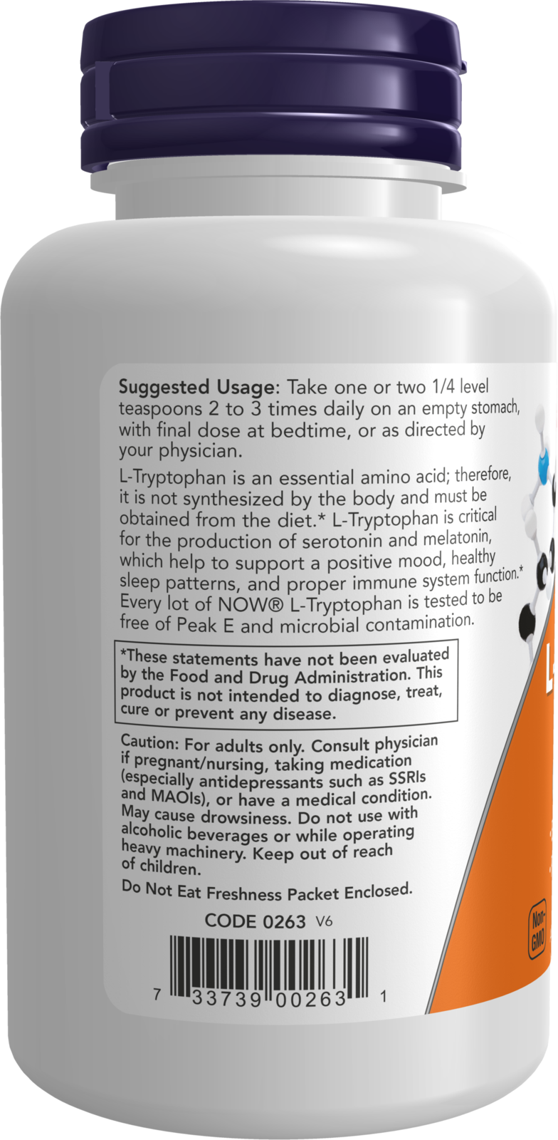 NOW Supplements, L-Tryptophan Powder, Free-Form, Amino Acid, 2-oz
