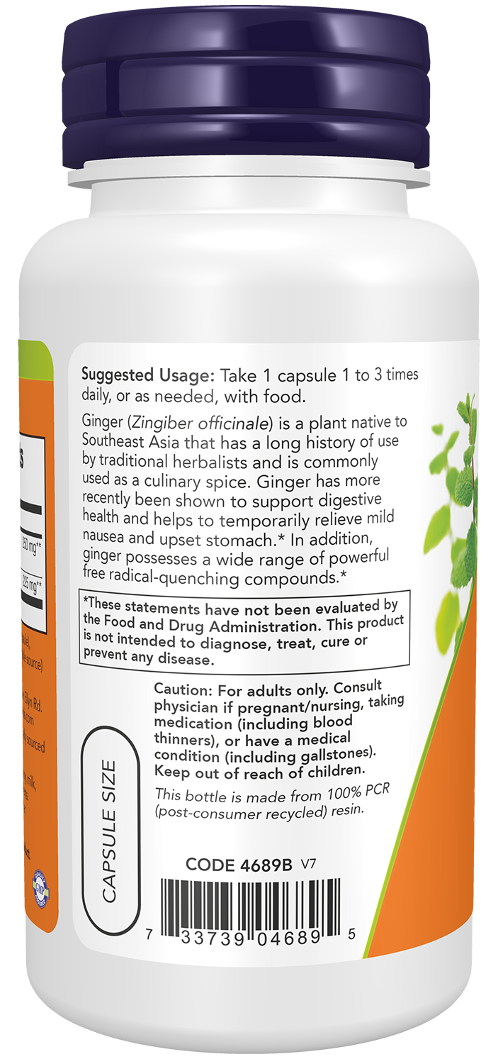 NOW Supplements, Ginger Root Extract 250 mg, Digestion*, 90 Veg Caps