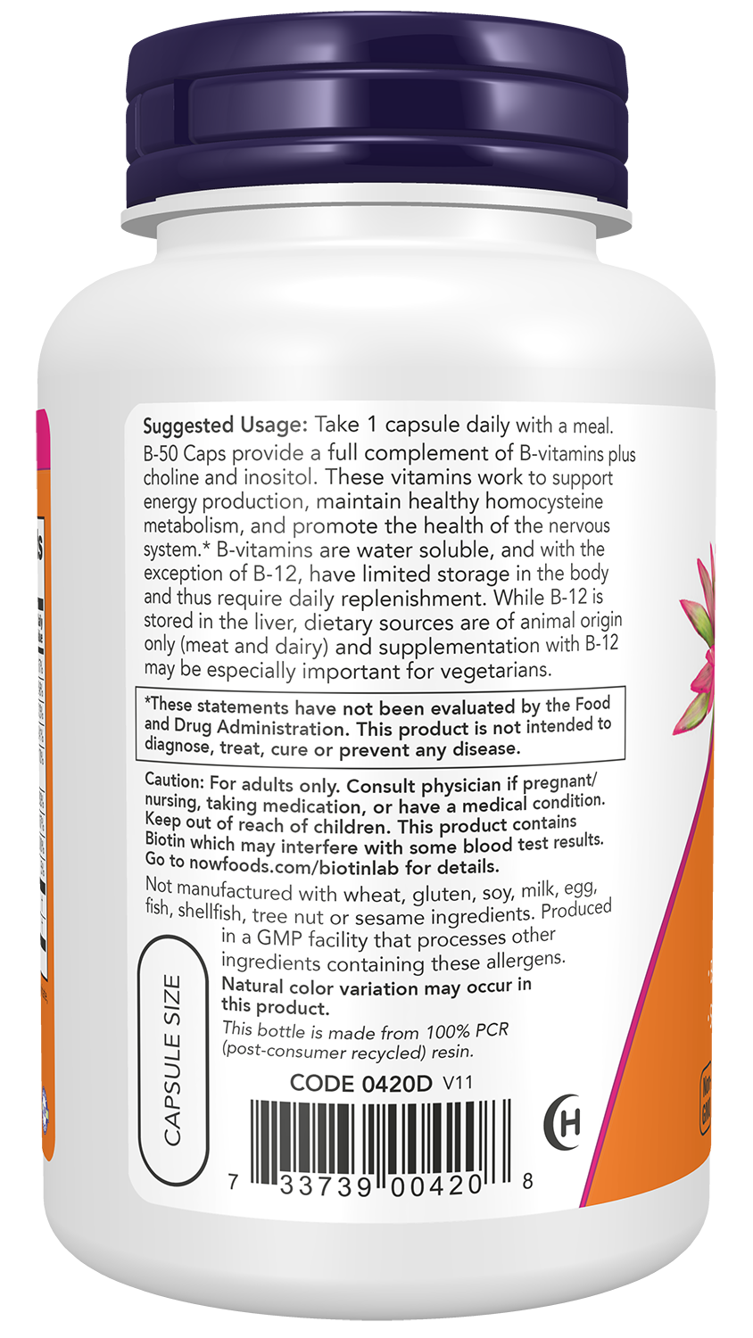 NOW Supplements, Vitamin B-50 mg, Nervous System Health*, 100 Veg Caps