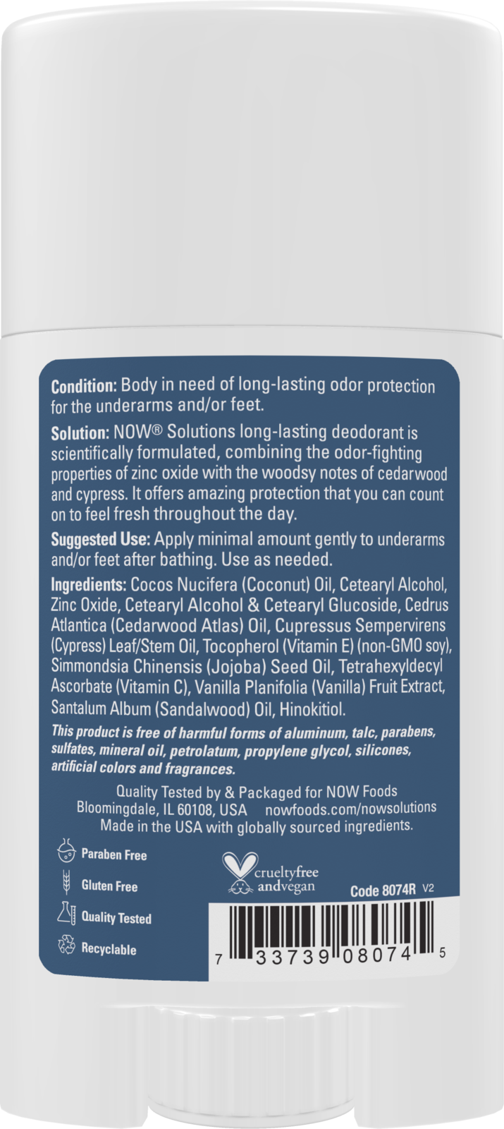 NOW Solutions, Long Lasting Deodorant, Cedarwood and Cypress, 2.2 oz