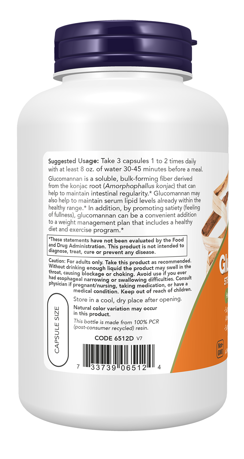NOW Supplements, Glucomannan 575 mg, Supports Regularity*, 180 Veg Caps