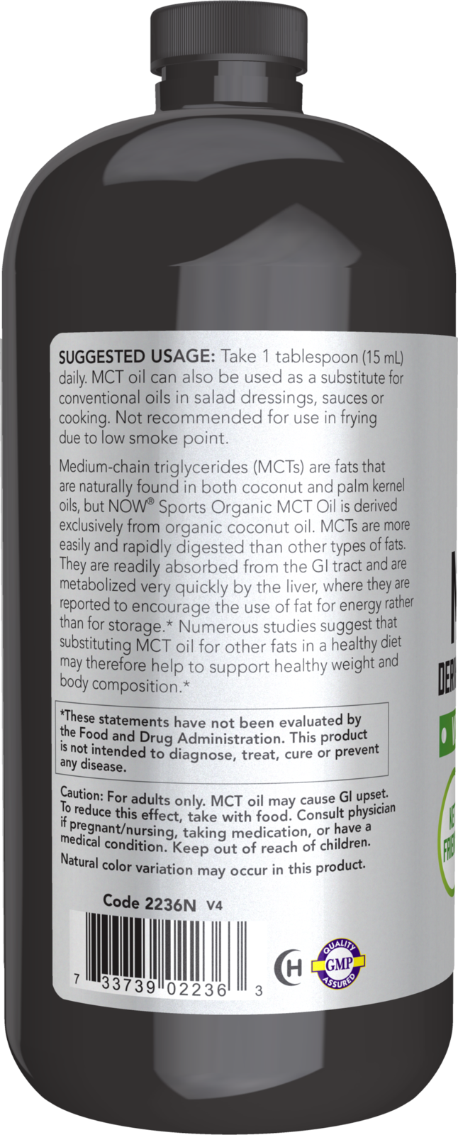 NOW Sports, Organic MCT Oil 14 g, Plastic Bottle, 32 fl. oz