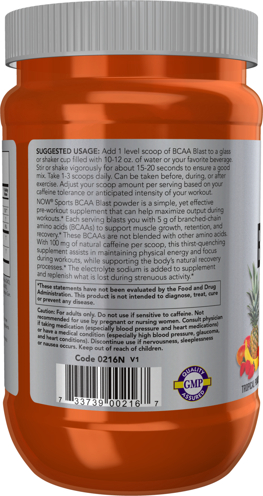 NOW Sports, BCAA Blast Powder, 5g, 100 mg Caffeine, Tropical Punch, 600 g