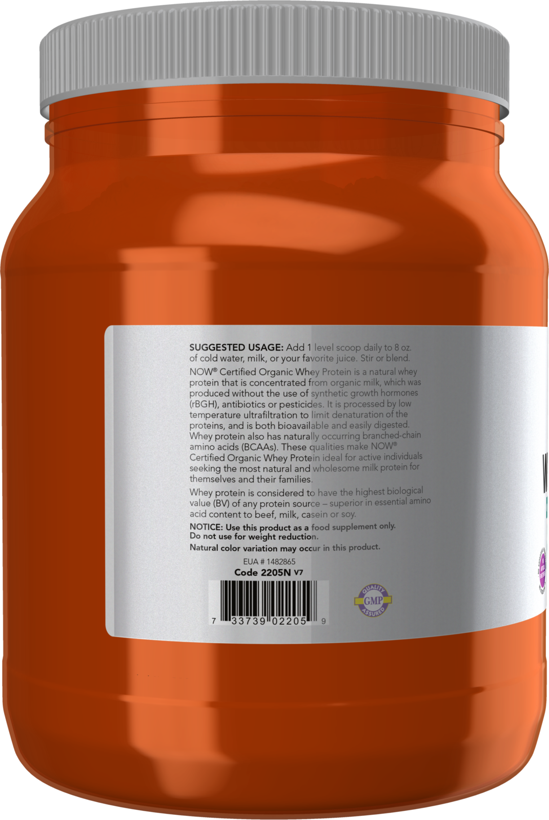 NOW Sports, Certified Organic Whey Protein 19g, Unflavored Powder, 1 lb