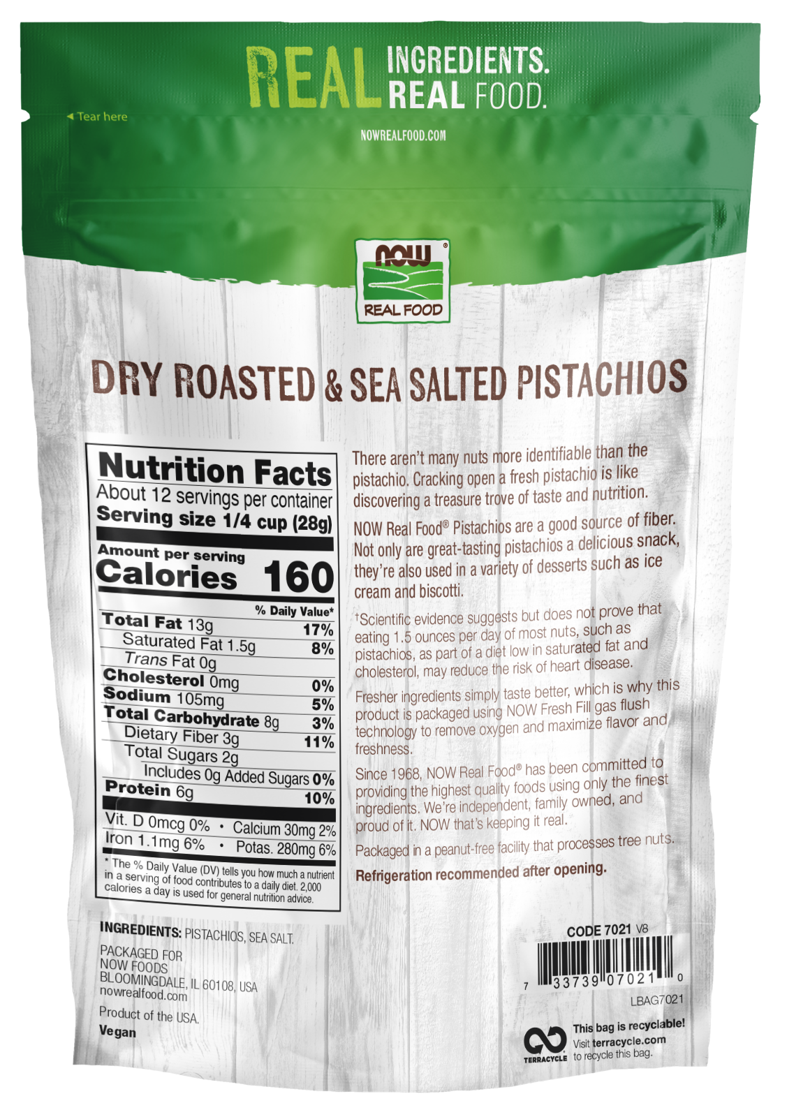 NOW Foods, Pistachios, Roasted with Sea Salt, 12 oz