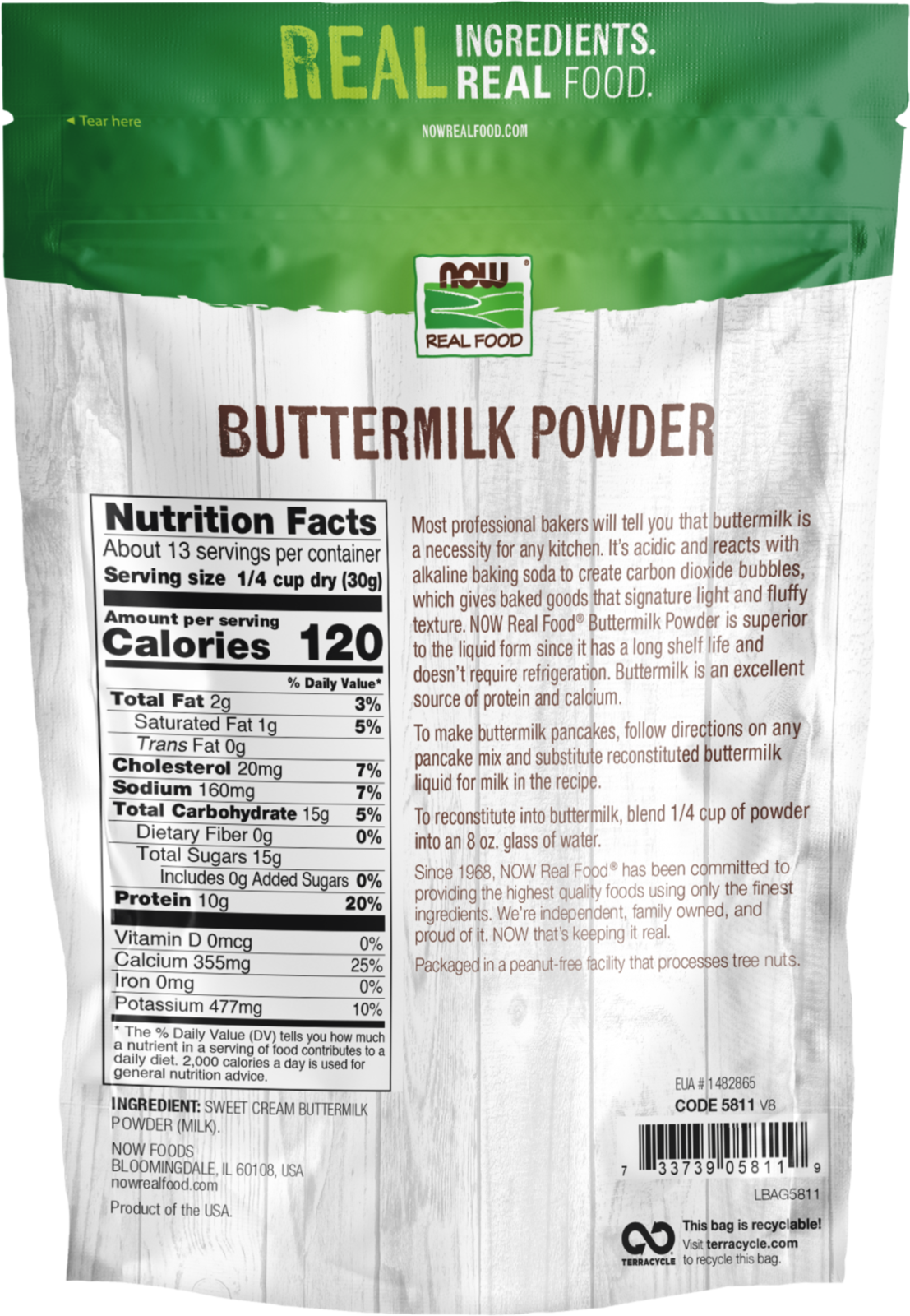 NOW Foods, Buttermilk Powder, Protein & Calcium, 14 oz