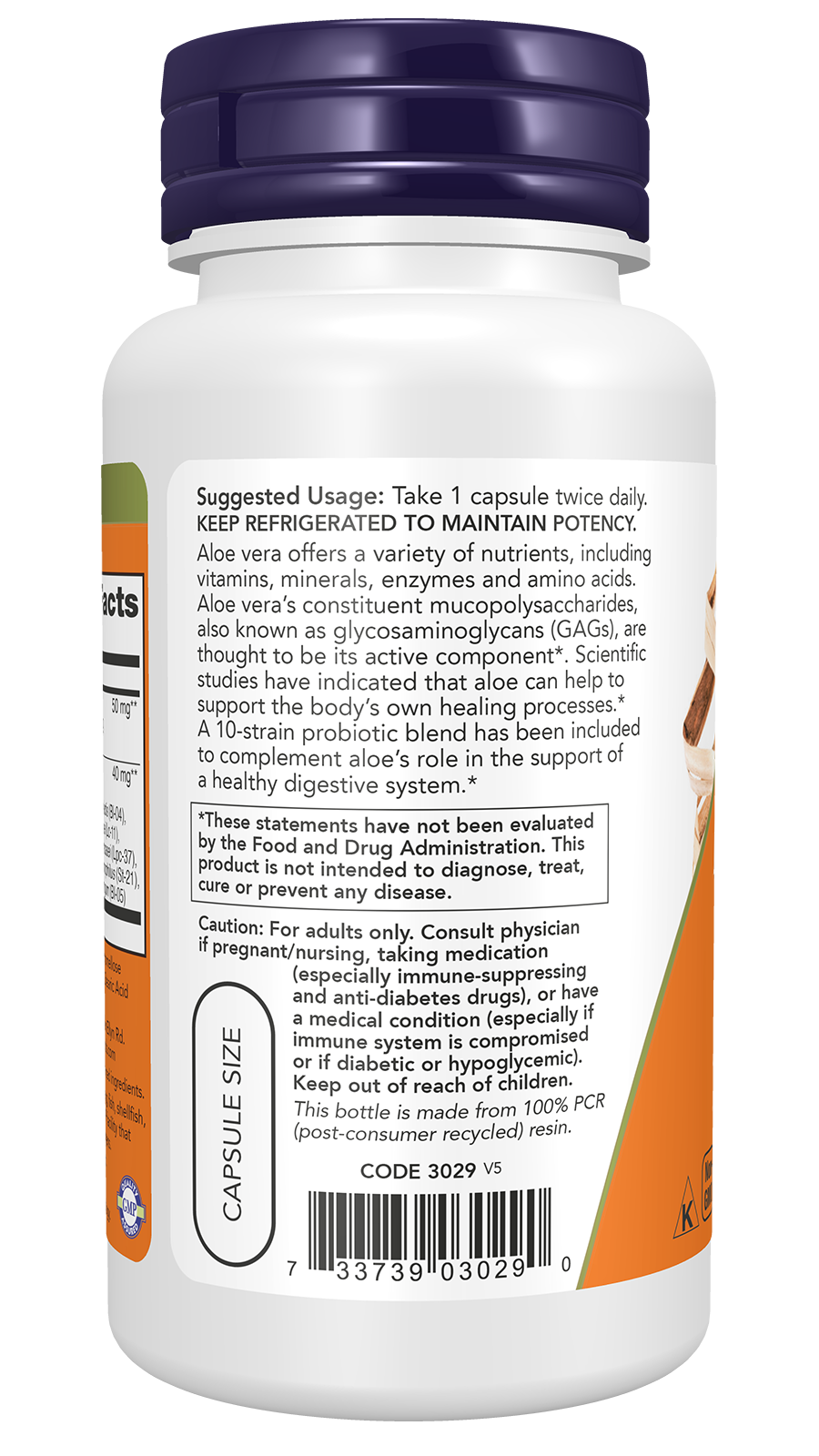 NOW Supplements, Aloe & Probiotics, 5 Billion, 10 Strains, 60 Veg Caps