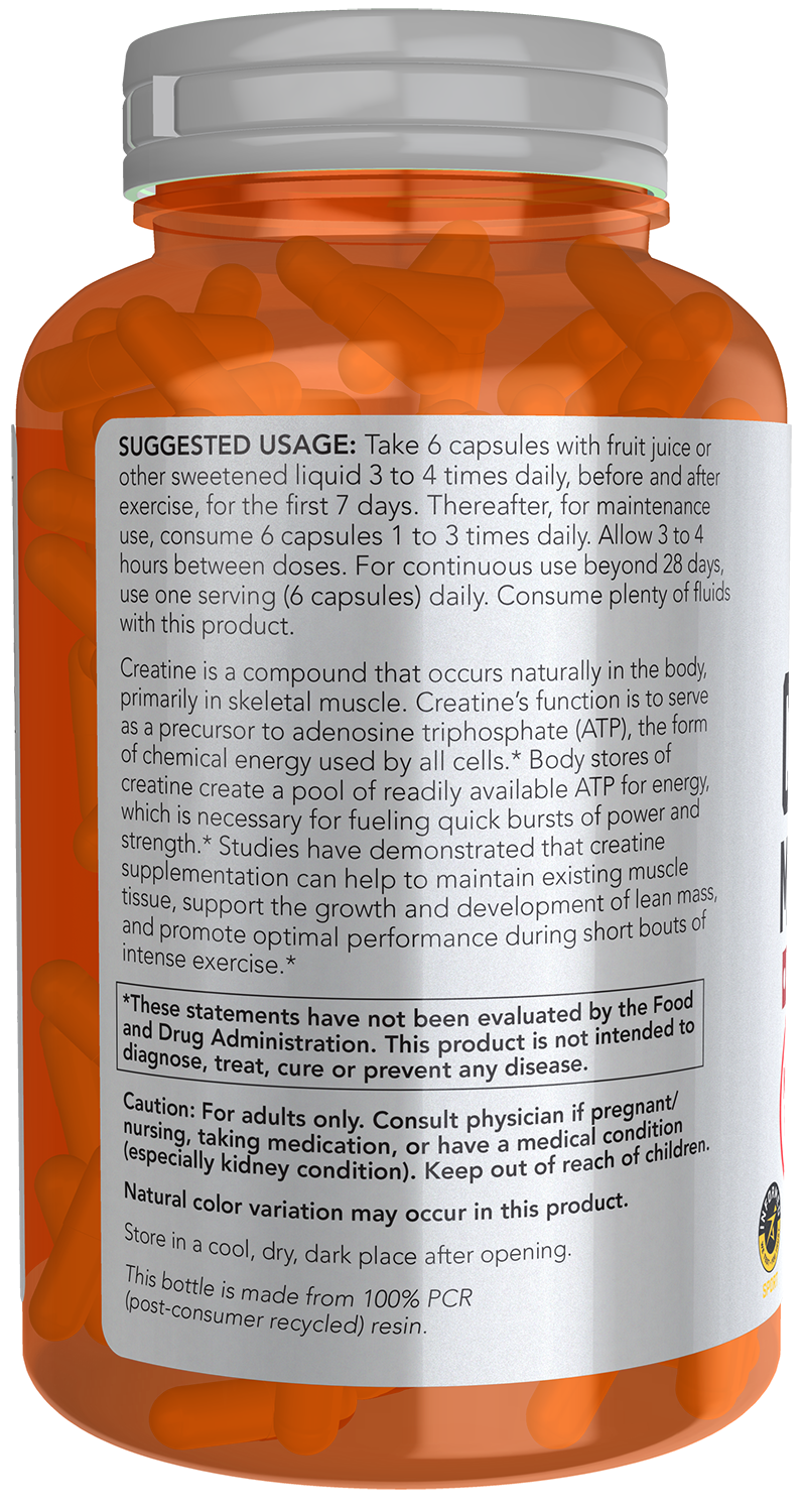 NOW Sports, Creatine Monohydrate 750 mg, Muscel Fuel*, 240 Veg Caps