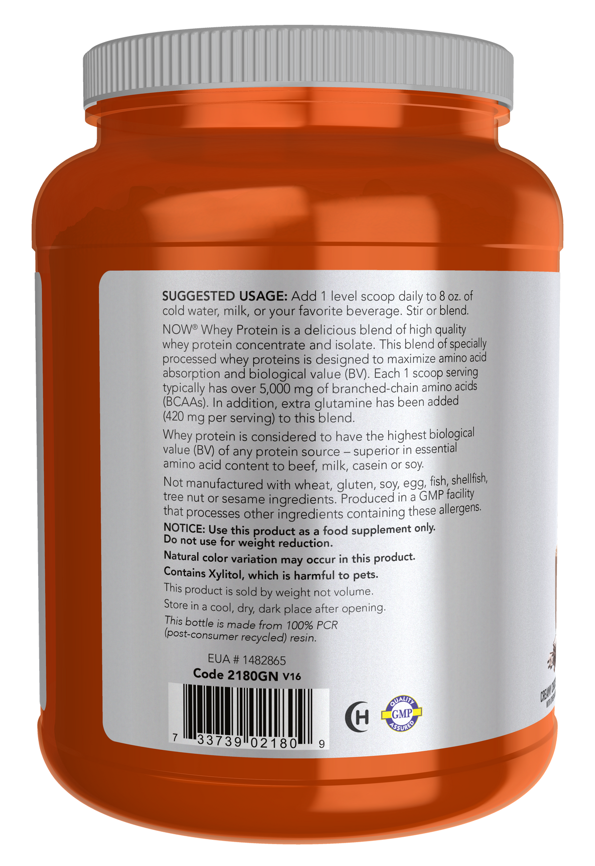NOW Sports, Whey Protein 24 g With BCAAs, Creamy Chocolate Flavor, 2 lbs