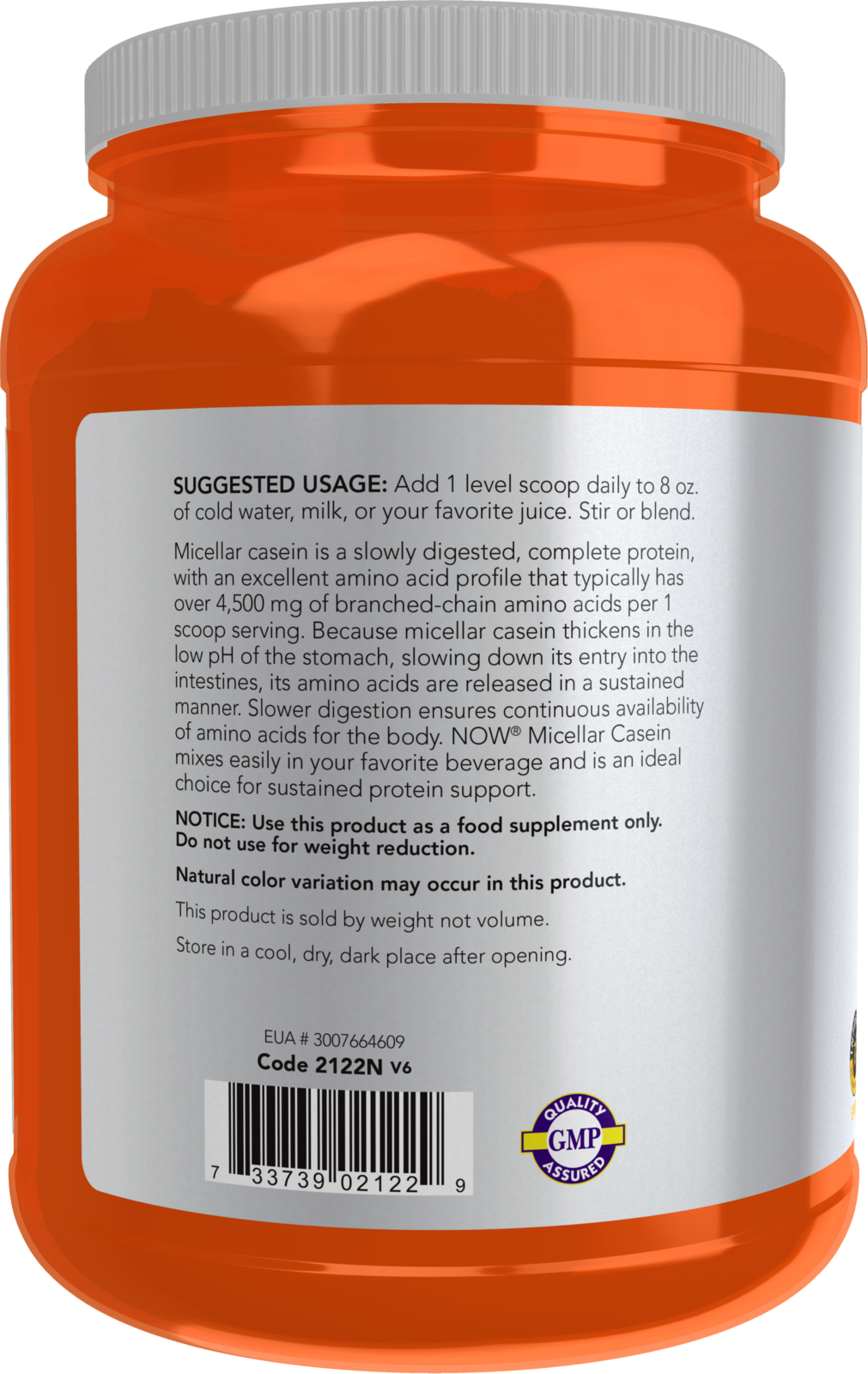 NOW Sports, Casein Protein 19 g, Micellar Casein, Unflavored Powder, 1.8 lb