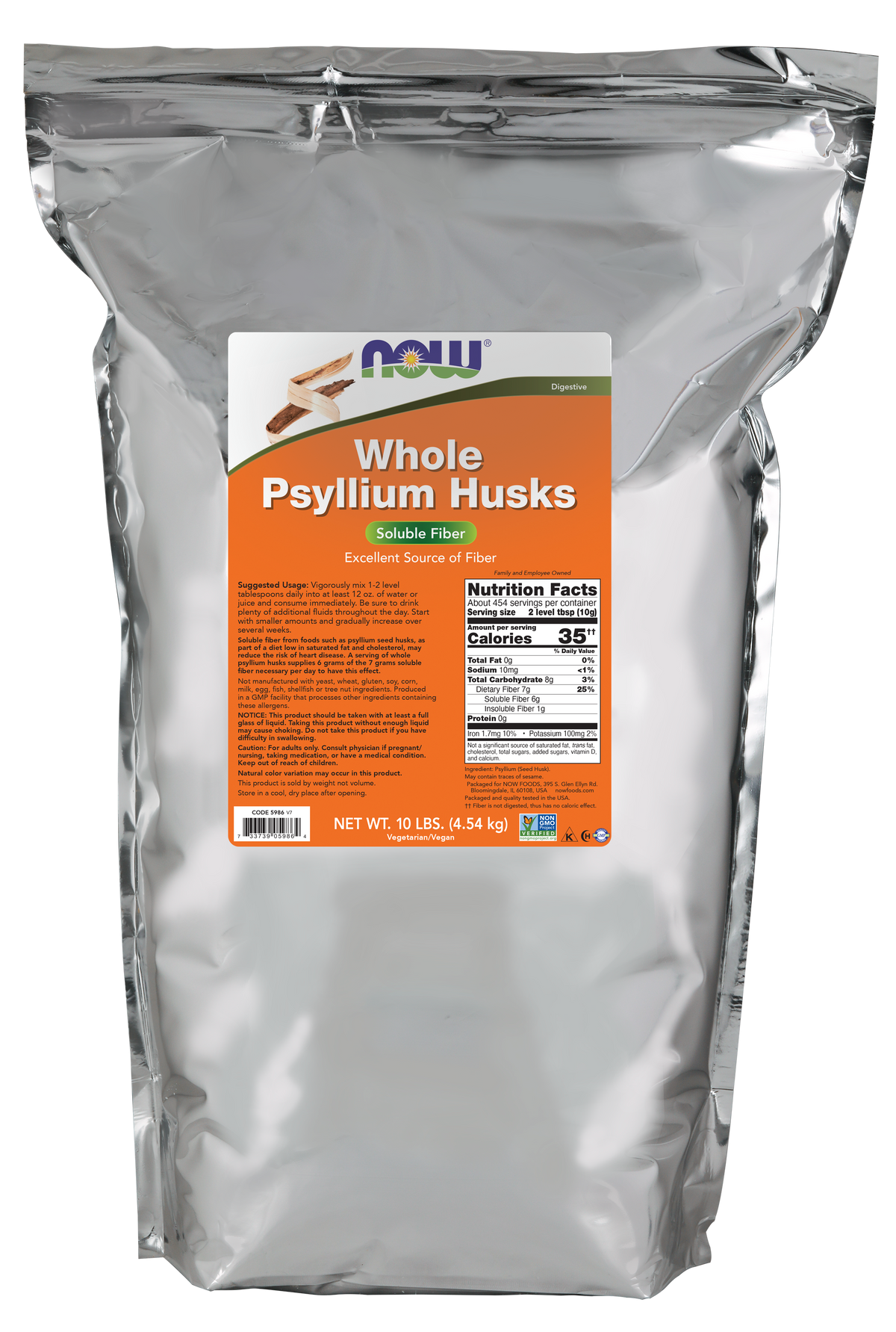 NOW Supplements, Whole Psyllium Husks, Soluble Fiber, 10 lb