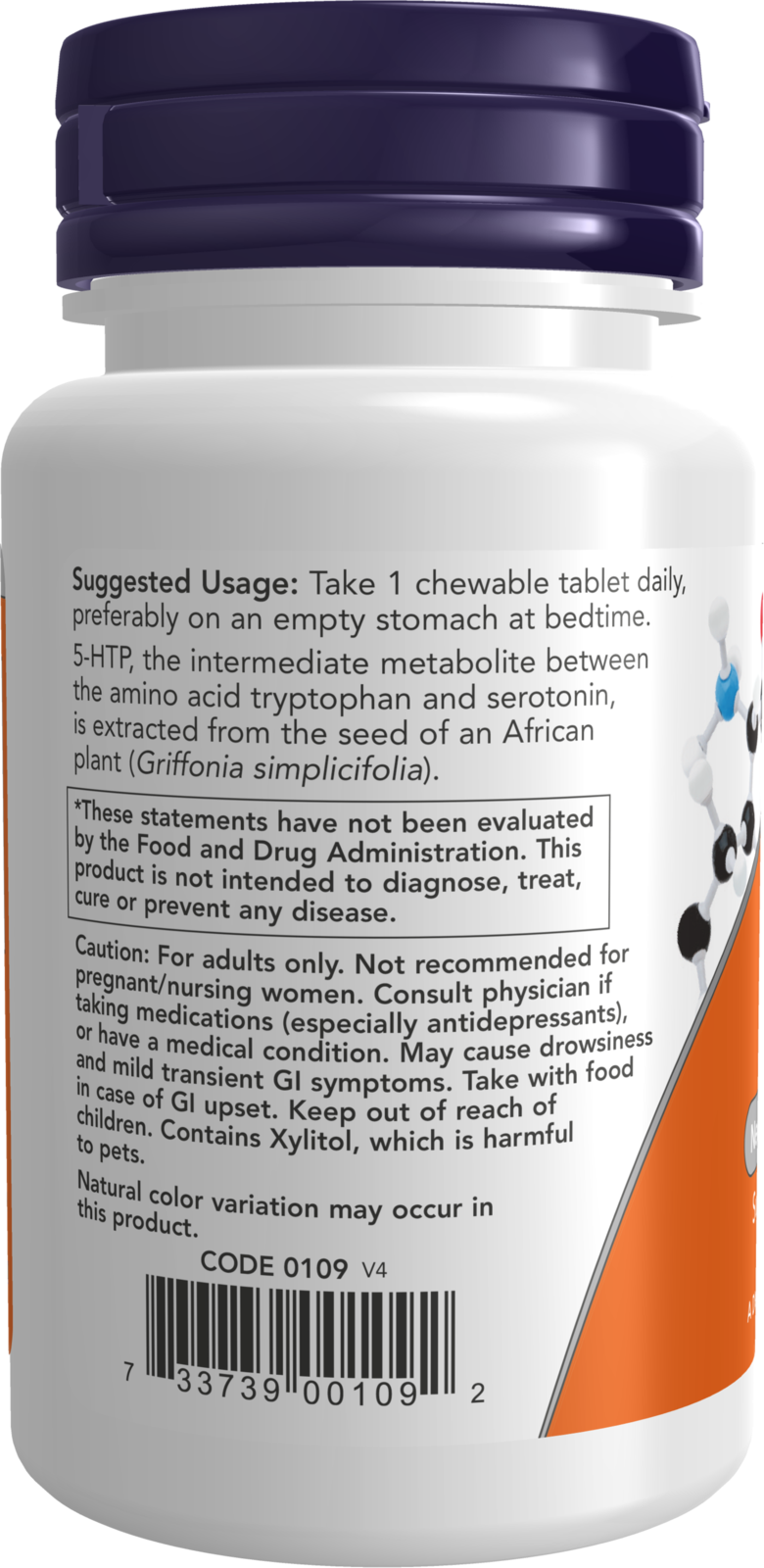 NOW Supplements, 5-HTP (5-hydroxytryptophan) 100 mg, 90 Chewables