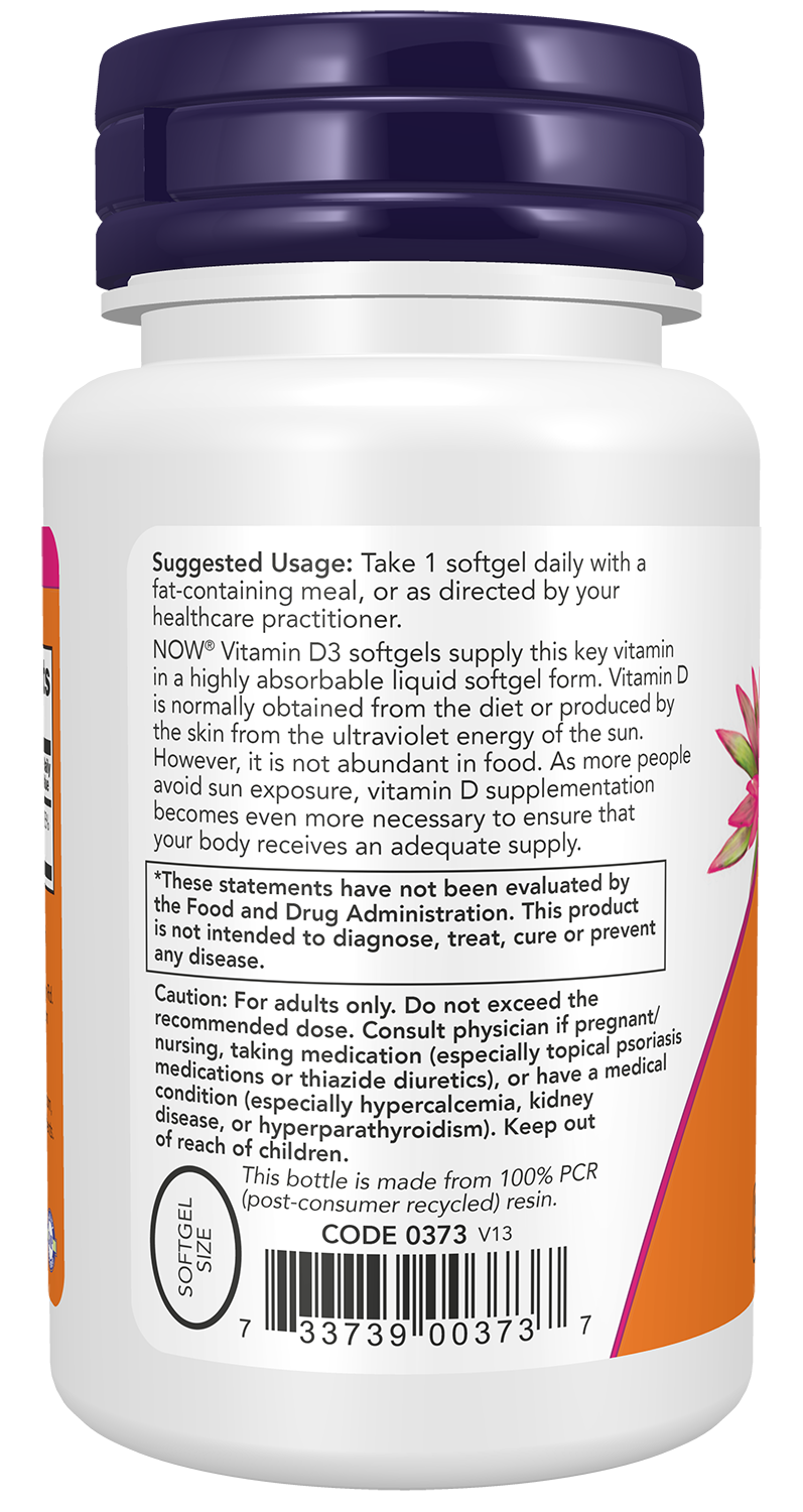 NOW Supplements, Vitamin D-3 5,000 IU, Structural Support*, 240 Softgels