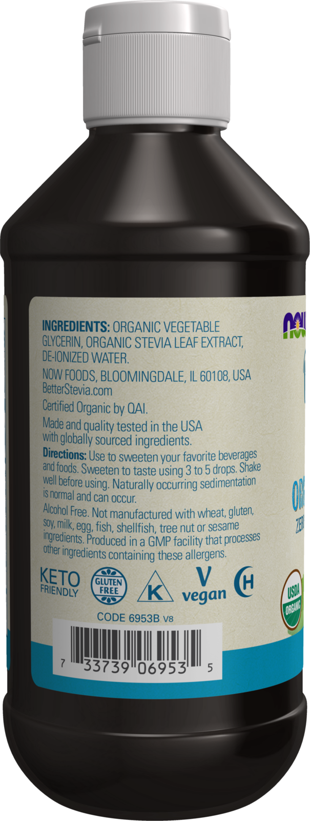 NOW BetterStevia® Organic Glycerite Zero-Calorie Sweetener, 8 fl. oz.