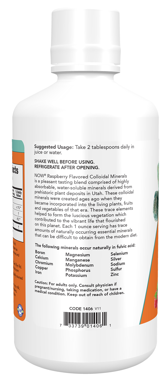 NOW Supplements, Colloidal Minerals Liquid, Raspberry, 32 fl. oz