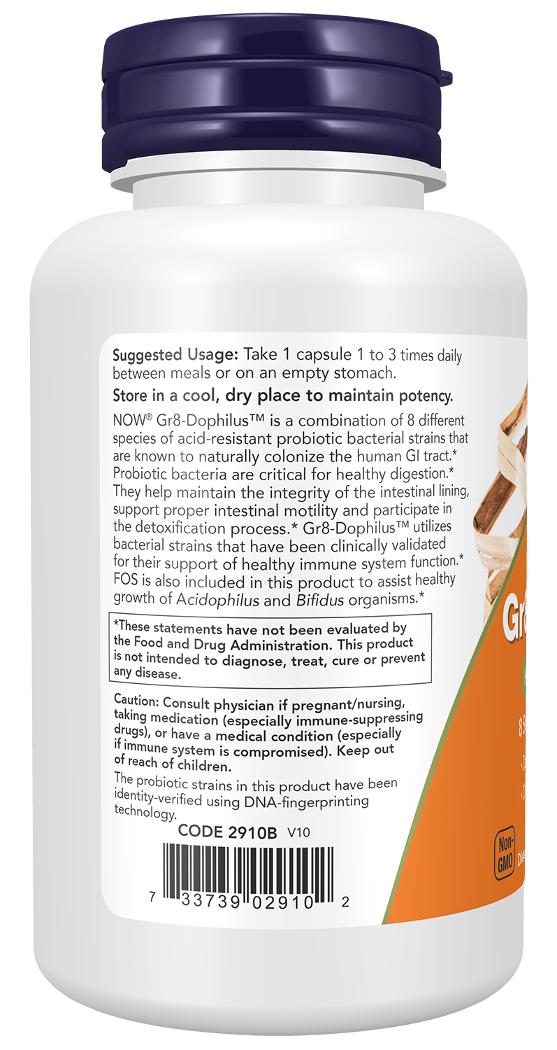 NOW Supplements, Gr8-Dophilus™ 8 Strains & 4 Billion Potency, 120 Veg Caps