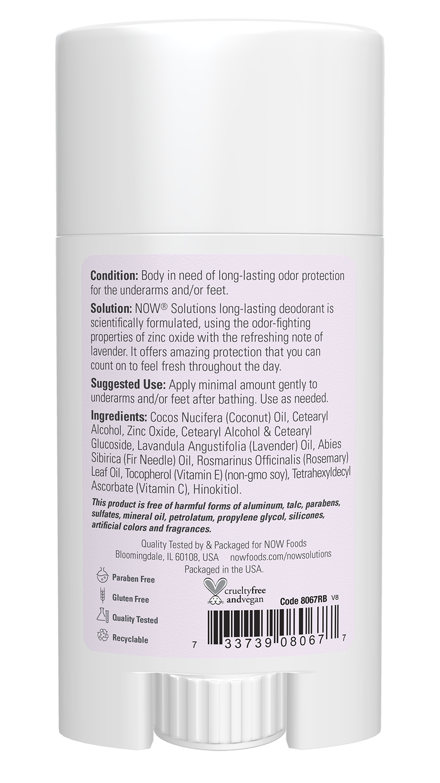 NOW Solutions, Deodorant Stick, Long Lasting, Refreshing Lavender, 2.2 oz
