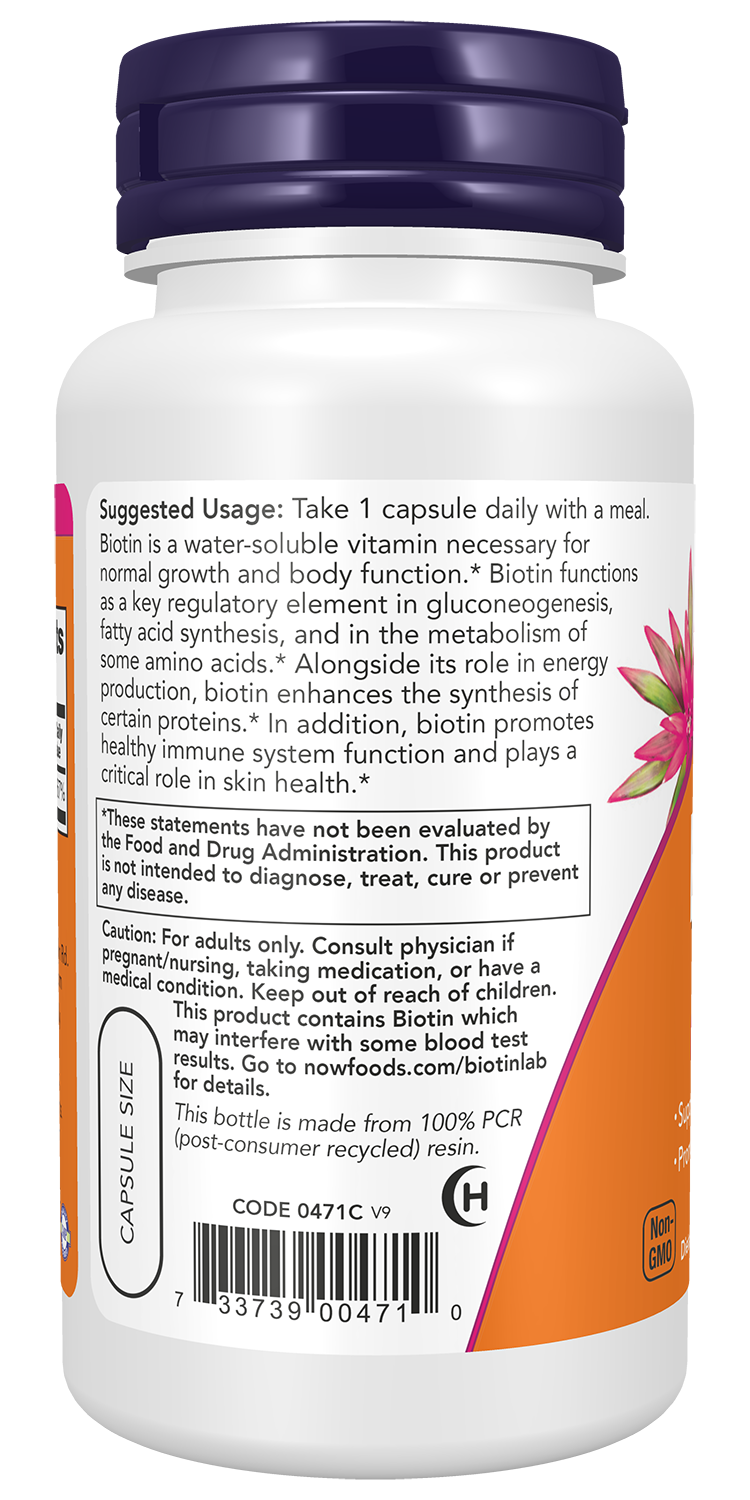 NOW Supplements, Biotin 5,000 mcg, Amino Acid Metabolism*, 60 Veg Caps