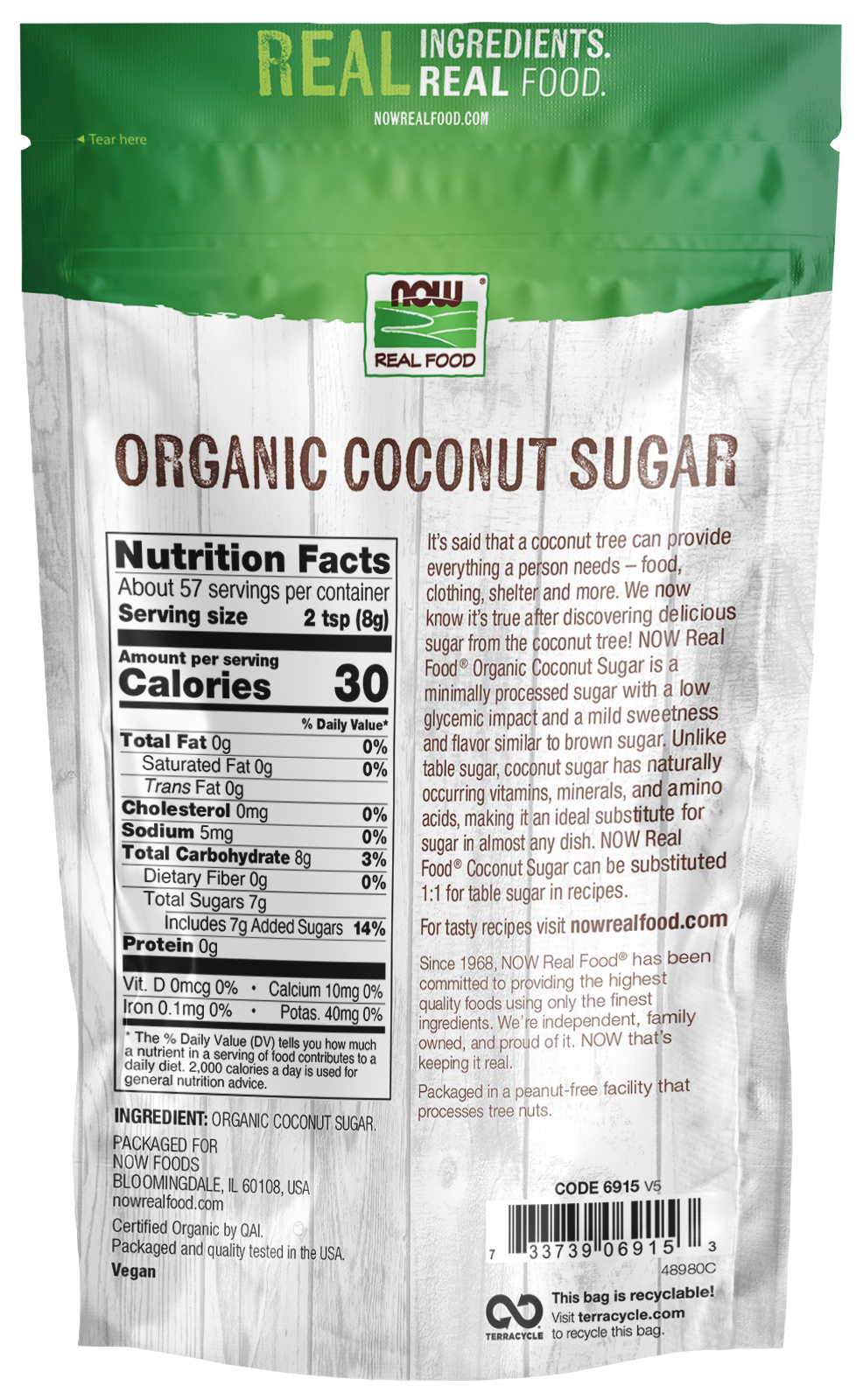 NOW Foods, Organic Coconut Sugar, Alternative to Table Sugar, 16 oz