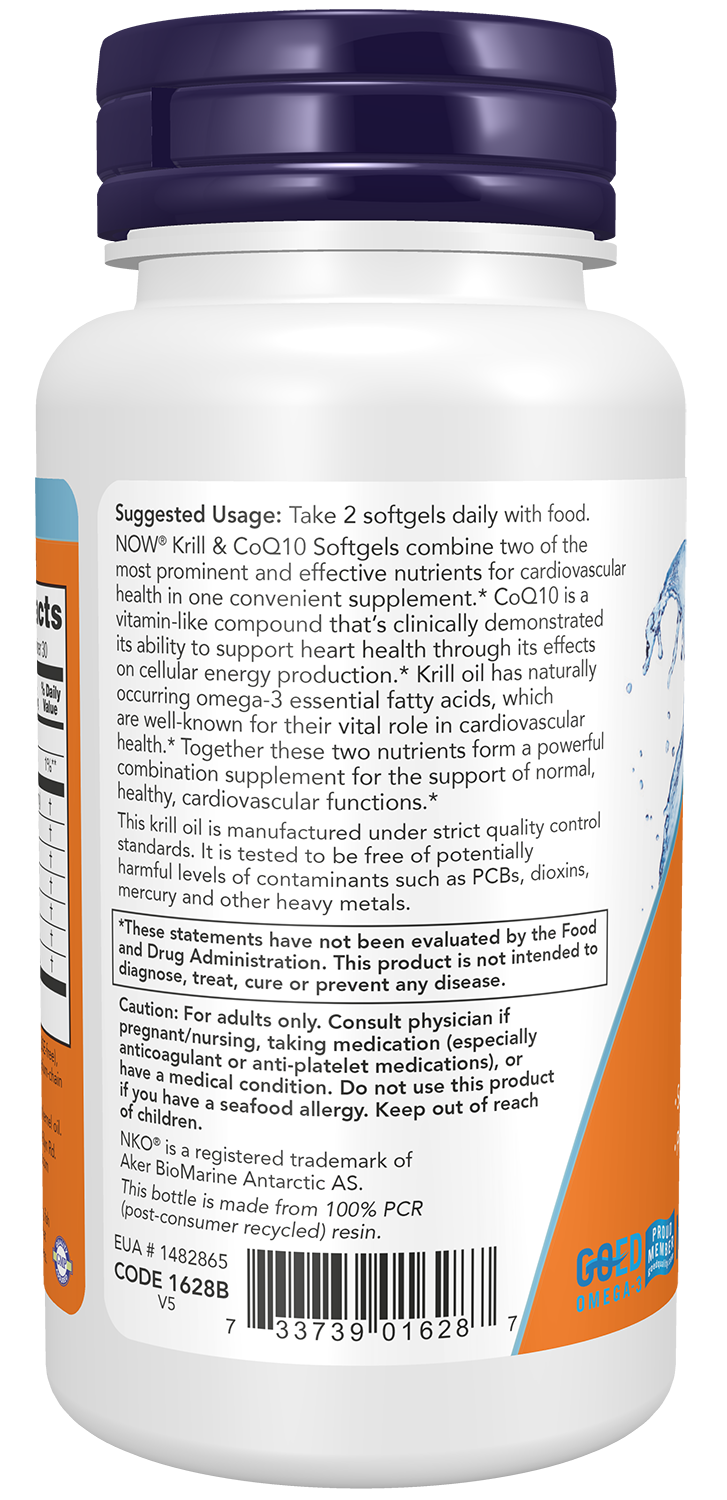 NOW Supplements, Krill & CoQ10, Heart Support*, 60 Softgels