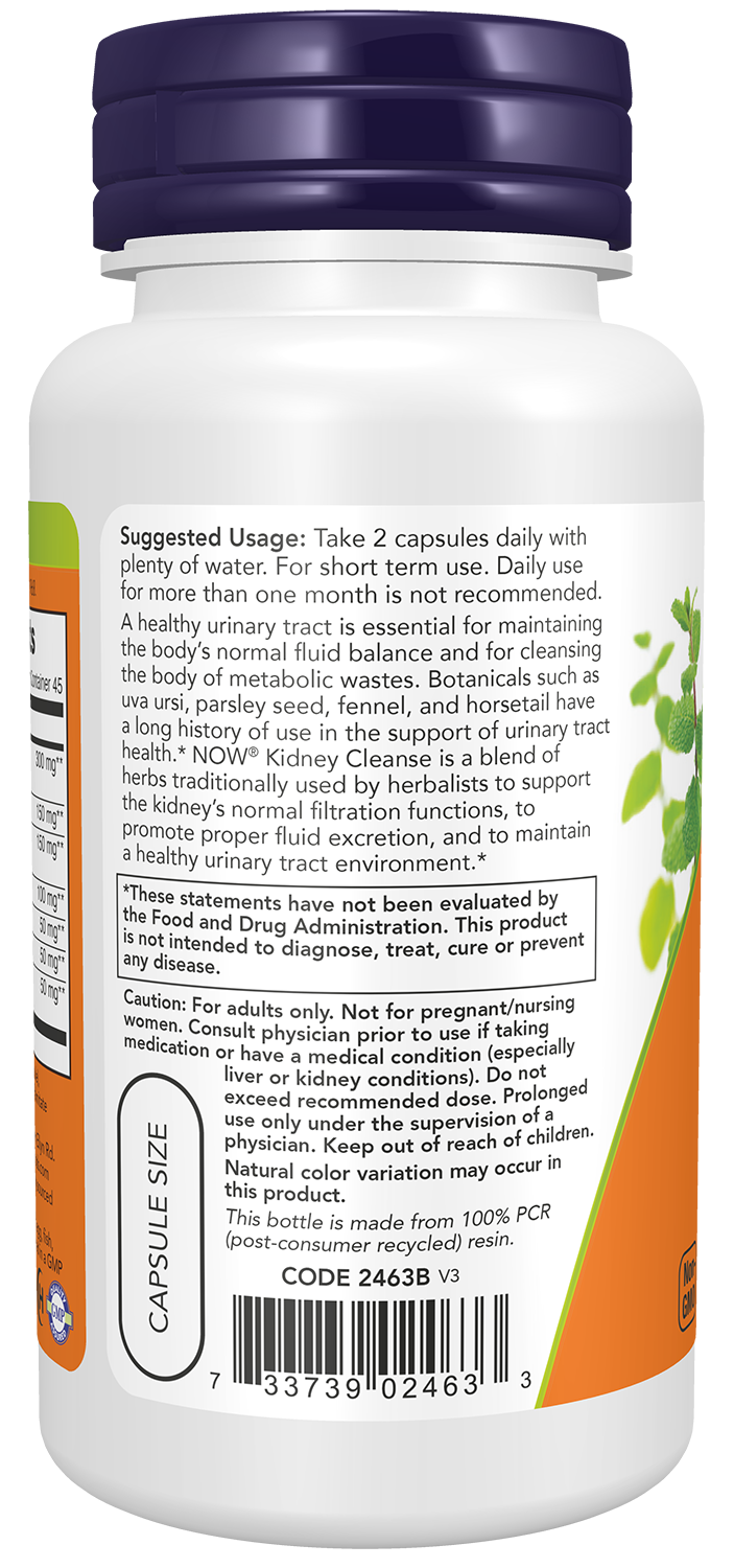 NOW Supplements, Kidney Cleanse with Uva Ursi, Parsley Seed, 90 Veg Caps