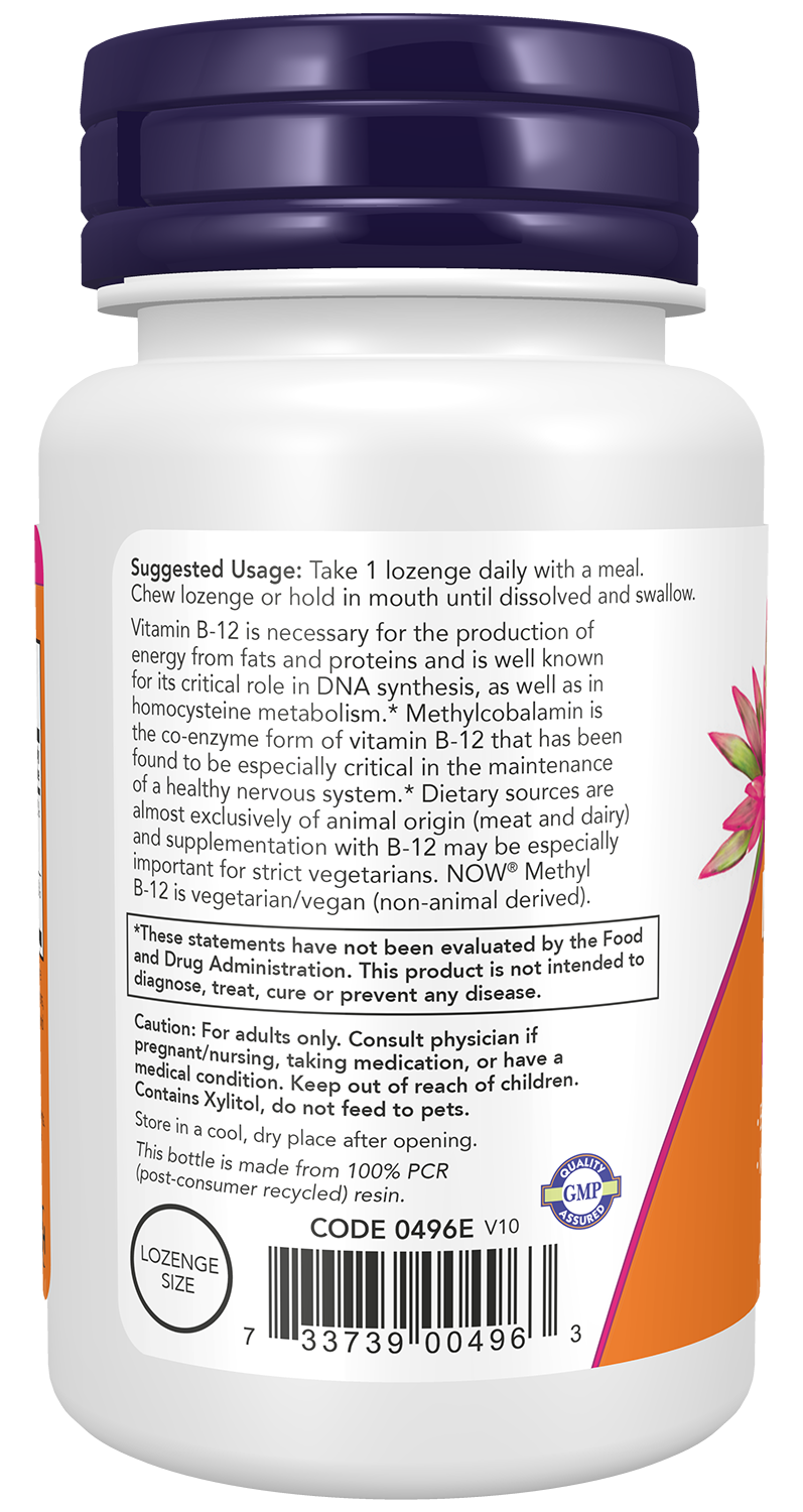NOW Supplements, Methyl B-12 5000 mcg, Nervous System Health*, 60 Lozenges