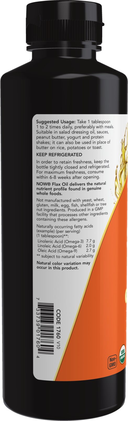 NOW Supplements, Organic Flax Seed Oil Liquid, Unrefined, 12 fl. oz