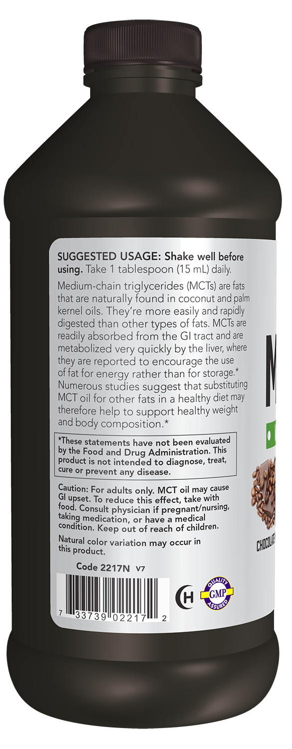 NOW Sports, MCT Oil 14 g, Weight Management*, Chocolate Mocha, 16 fl. oz