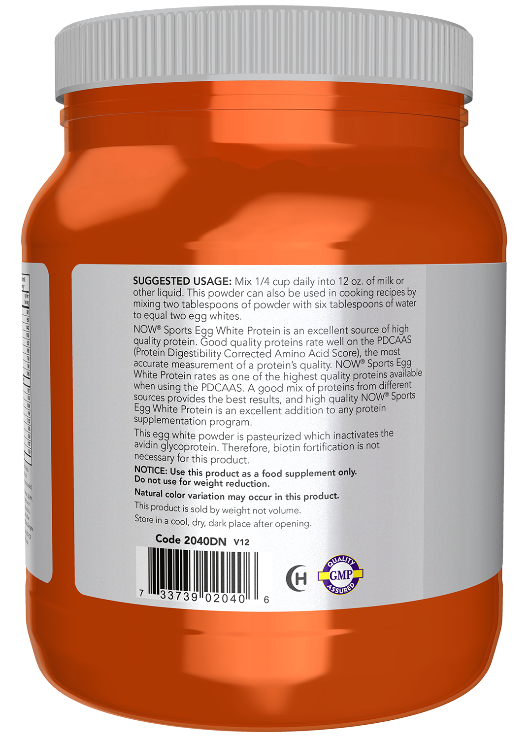 NOW Sports, Egg White Protein, 15g With BCAAs, Unflavored Powder, 1.2 lbs