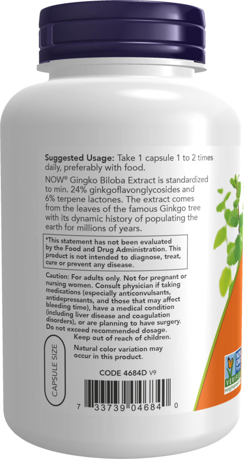 NOW Supplements, Ginkgo Biloba 60 mg, 24% Standardized Extract, Non-GMO Project Verified, 240 Veg Capsules