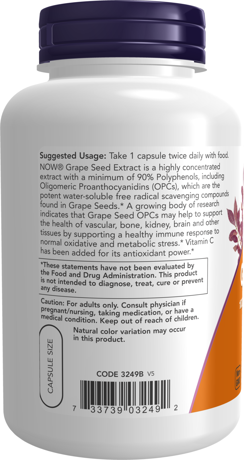 NOW Supplements, Grape Seed 100 mg, with Vitamin C, 200 Veg Caps