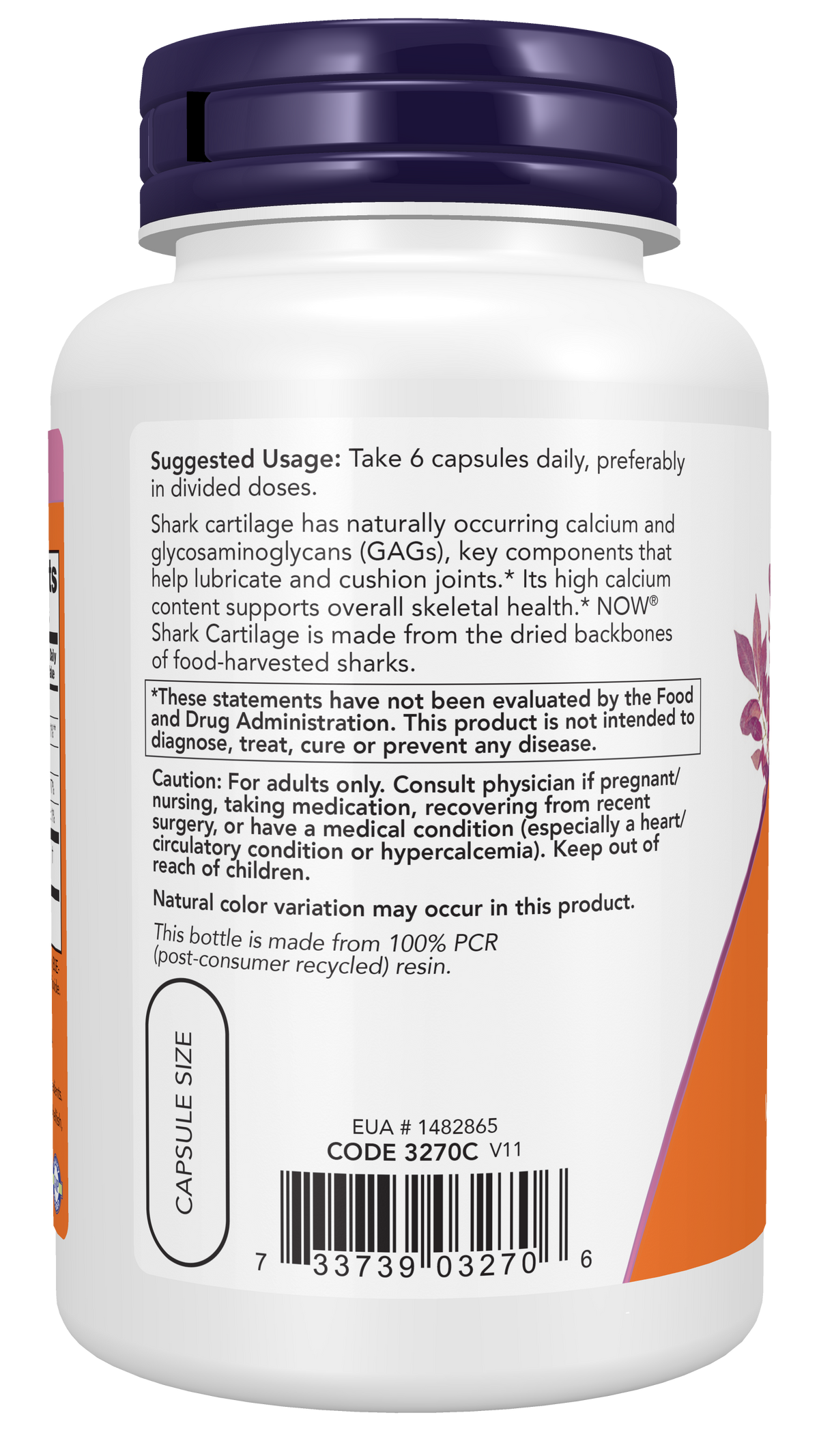 NOW Supplements, Shark Cartilage 750 mg with Naturally occurring Mucopolysaccharides and Calcium, 100 Capsules