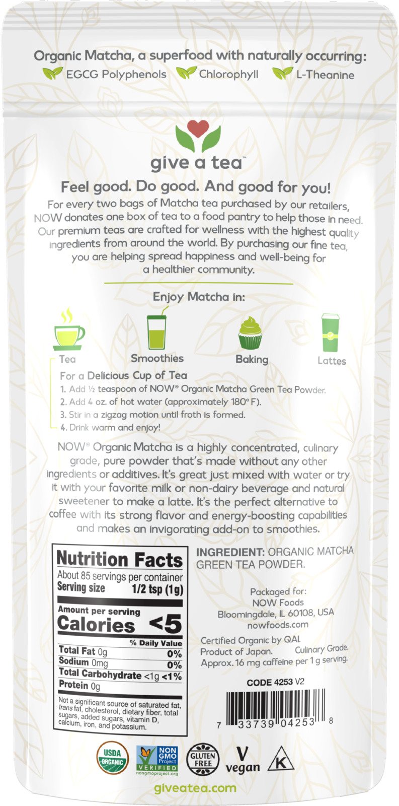 NOW Foods, Certified Organic Matcha Green Tea Powder, 3 oz