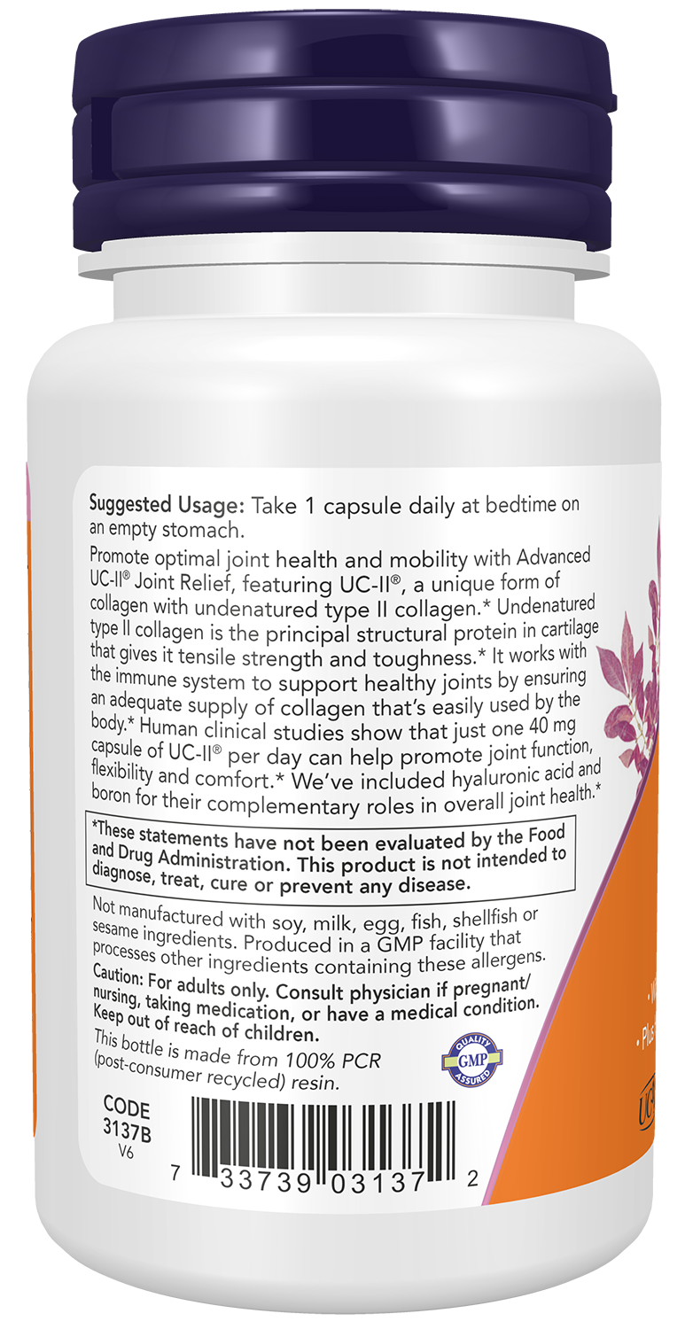 NOW Supplements, UC-II Advanced Joint Relief, Type II, 60 Veg Caps