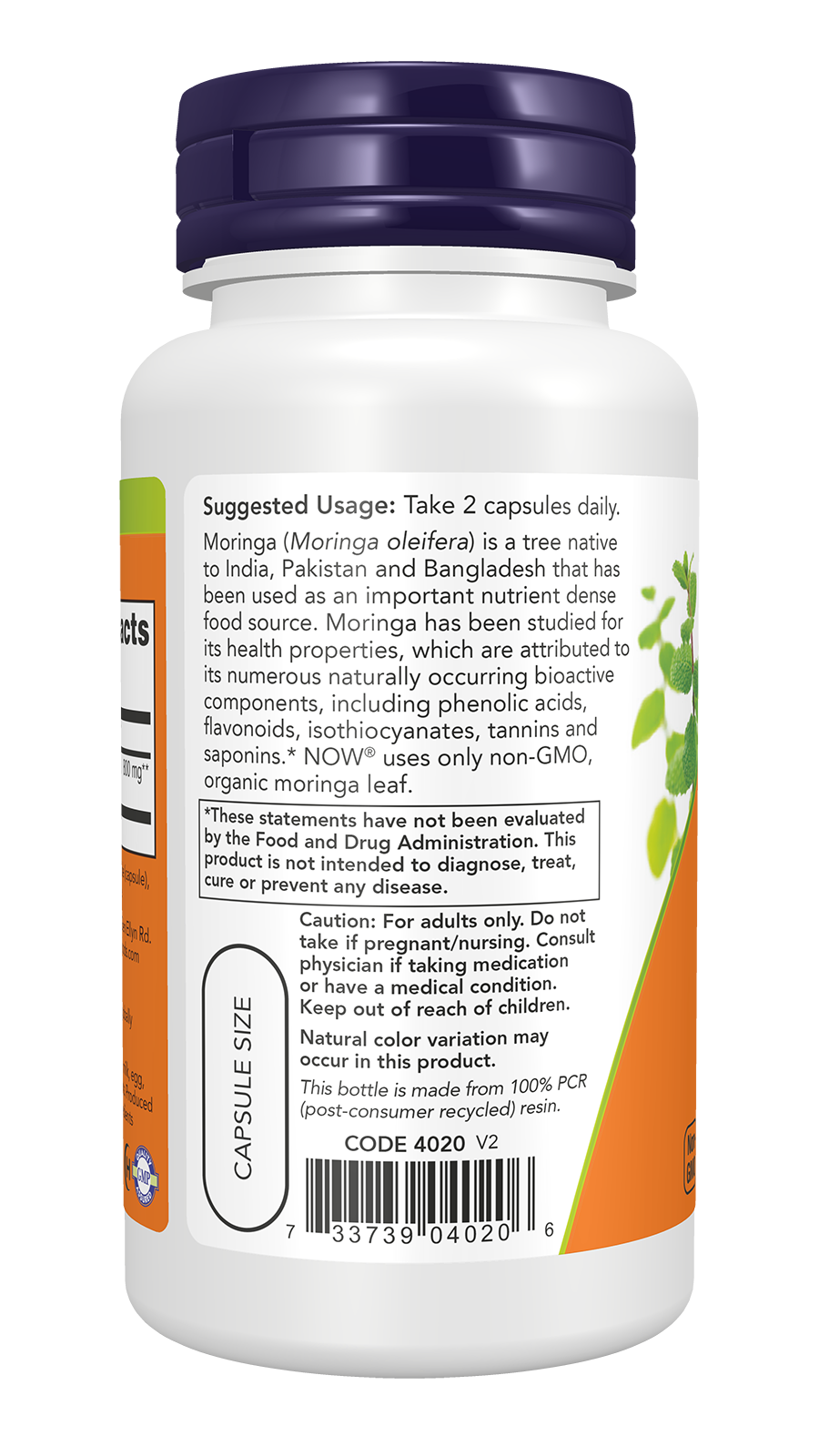 NOW Supplements, Moringa Leaf, Free Radical Protection*, 90 Veg Caps