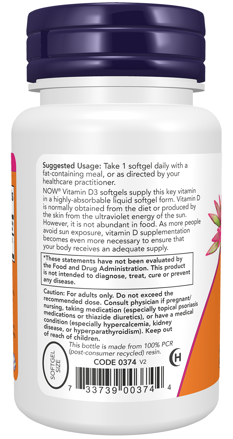 NOW Supplements, Vitamin D3 5,000 IU, Structural Support*, 30 Softgels