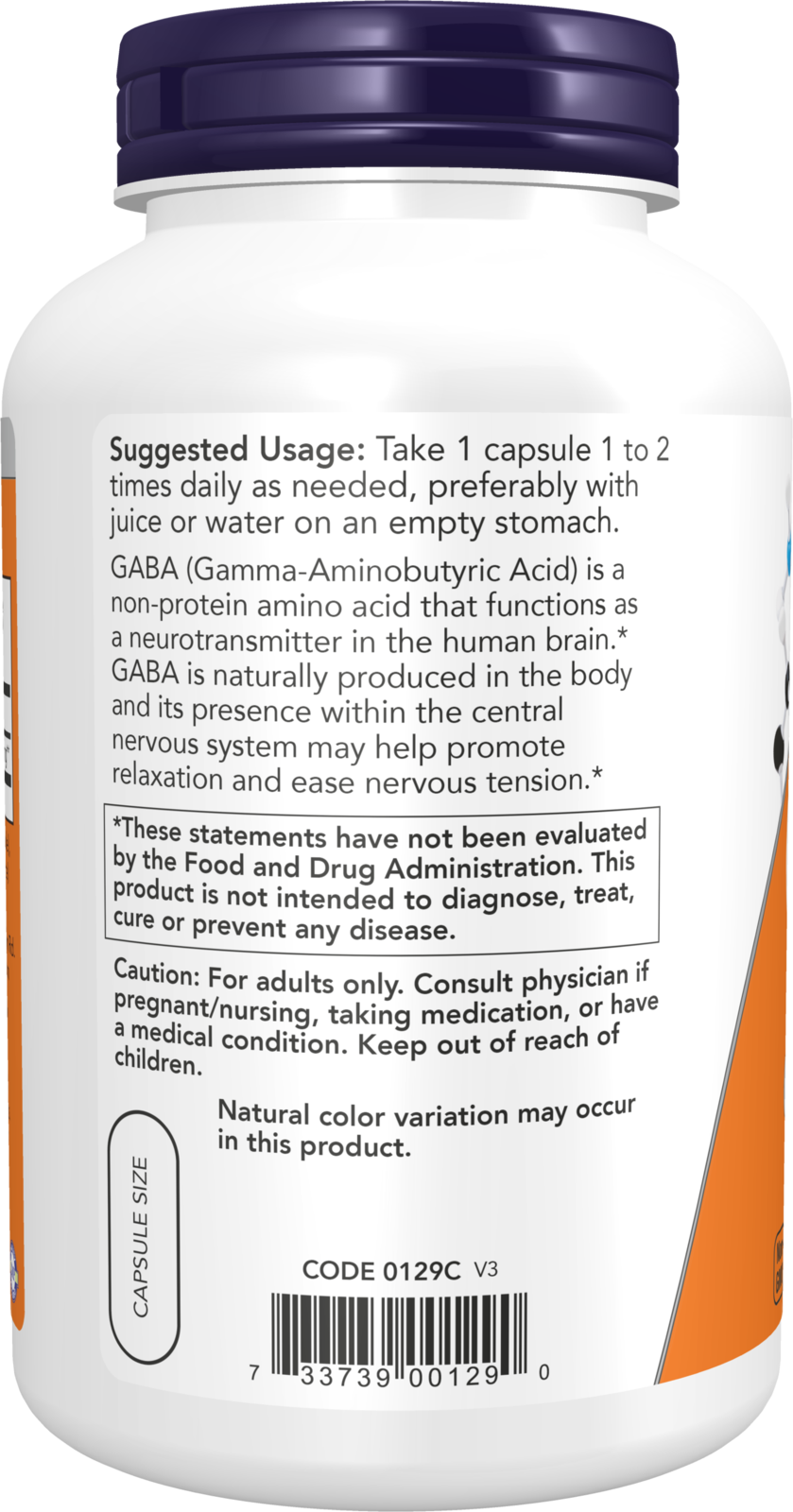 NOW Supplements, GABA 750mg, Cognitive Support*, 200 Veg Caps