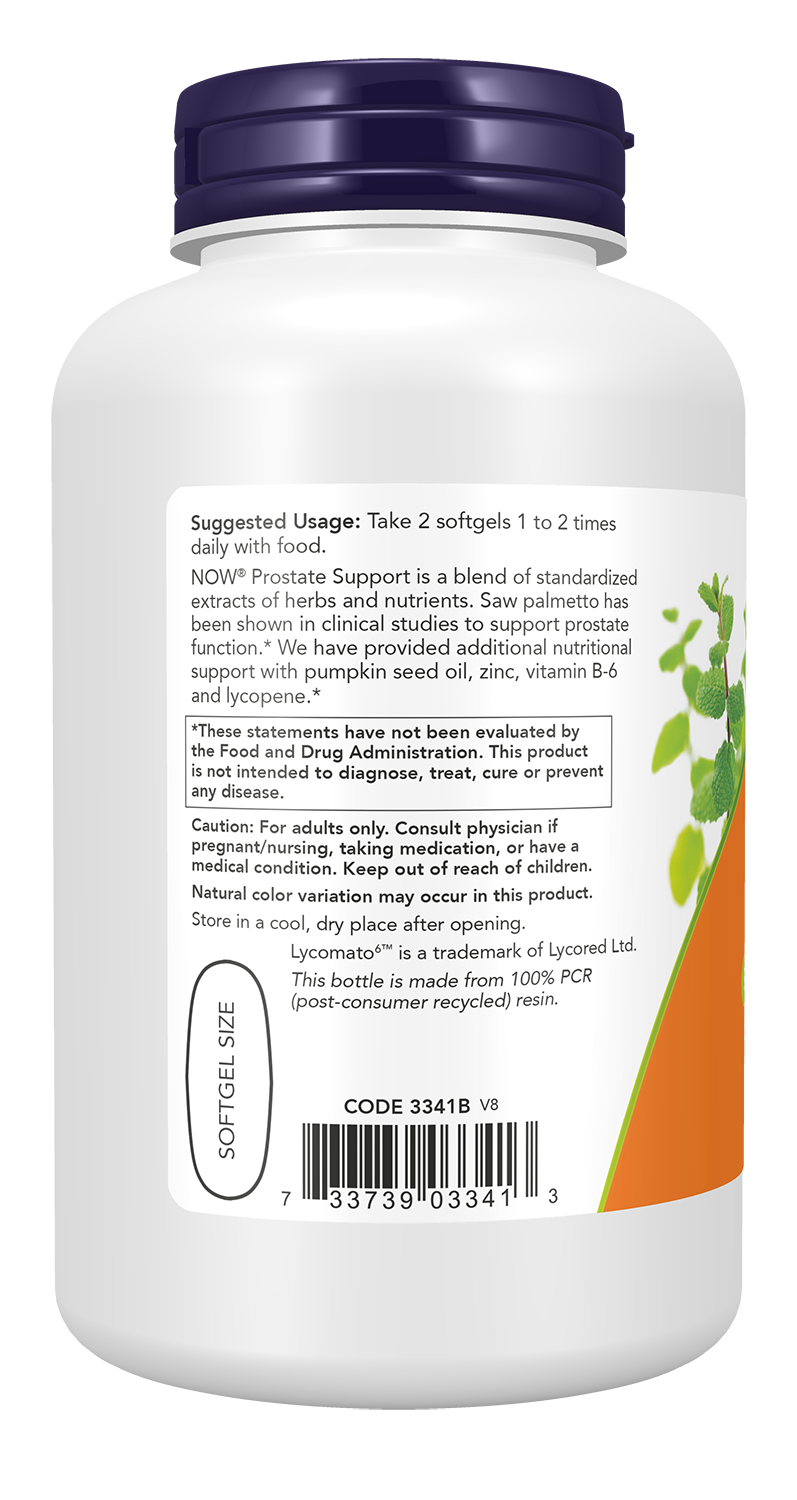 NOW Supplements, Prostate Support w/Standardized Saw Palmetto, 180 Softgels