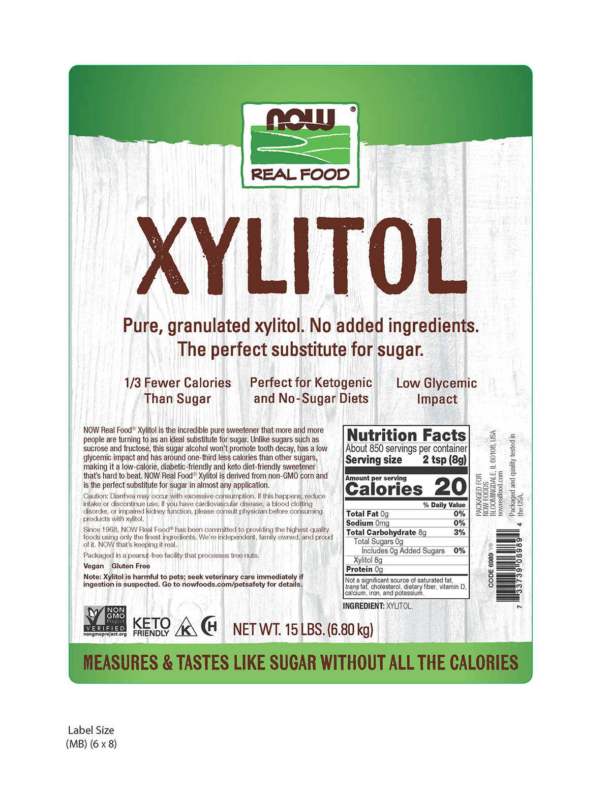 NOW Foods, Xylitol, Sugar Substitute, Keto-Friendly, 15 lbs
