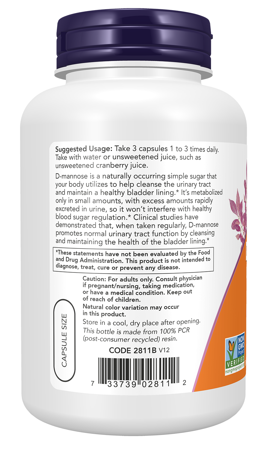 NOW Supplements, D-Mannose 500 mg, Healthy Urinary Tract*, 120 Veg Caps